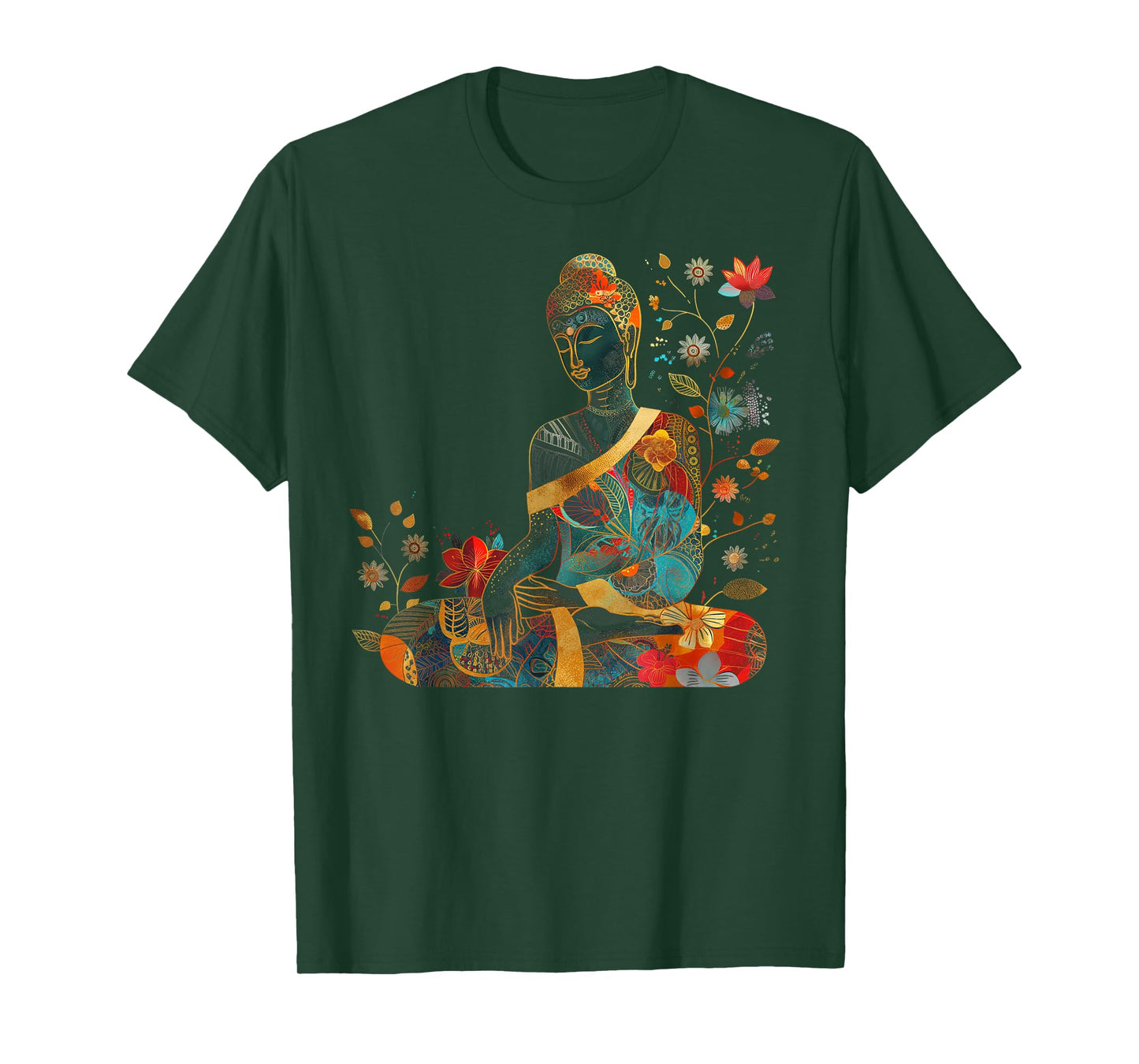 Buddha Colorful Flowers Floral Buddhist Zen Buddhism Art T-Shirt