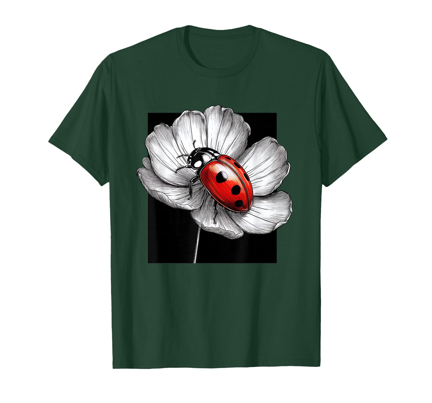 Ladybug & Flowers Print Top, Cute Casual Summer T-Shirt