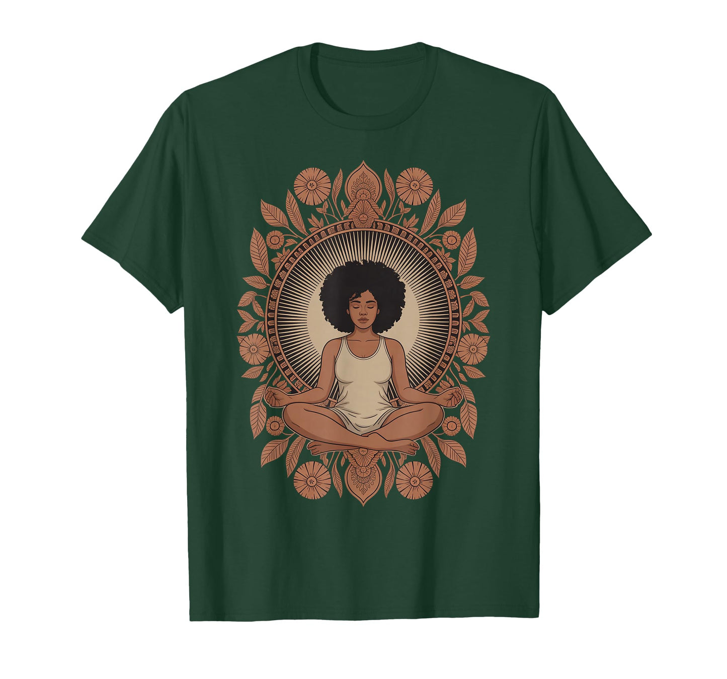 Meditative Black Woman with Floral Mandala T-Shirt