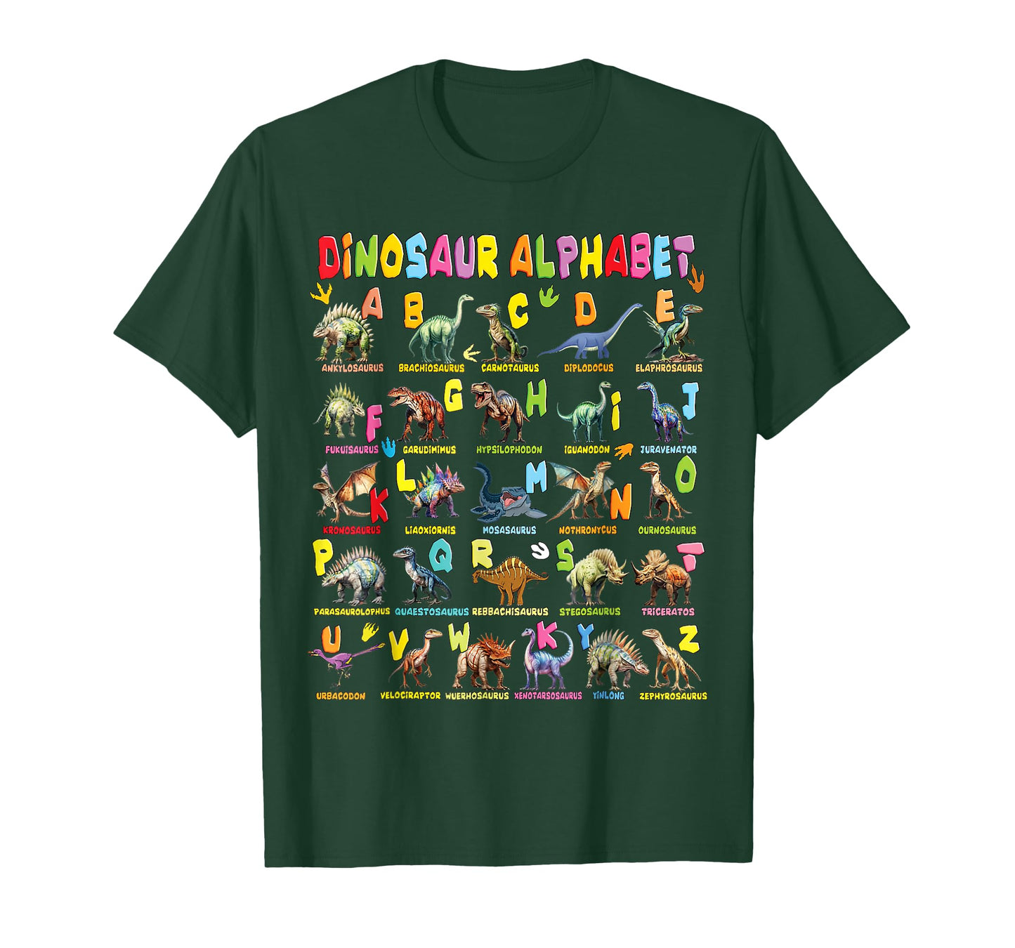 Types of Dinosaurs Alphabet A-Z ABC Dino Boys Kids Girls T-Shirt