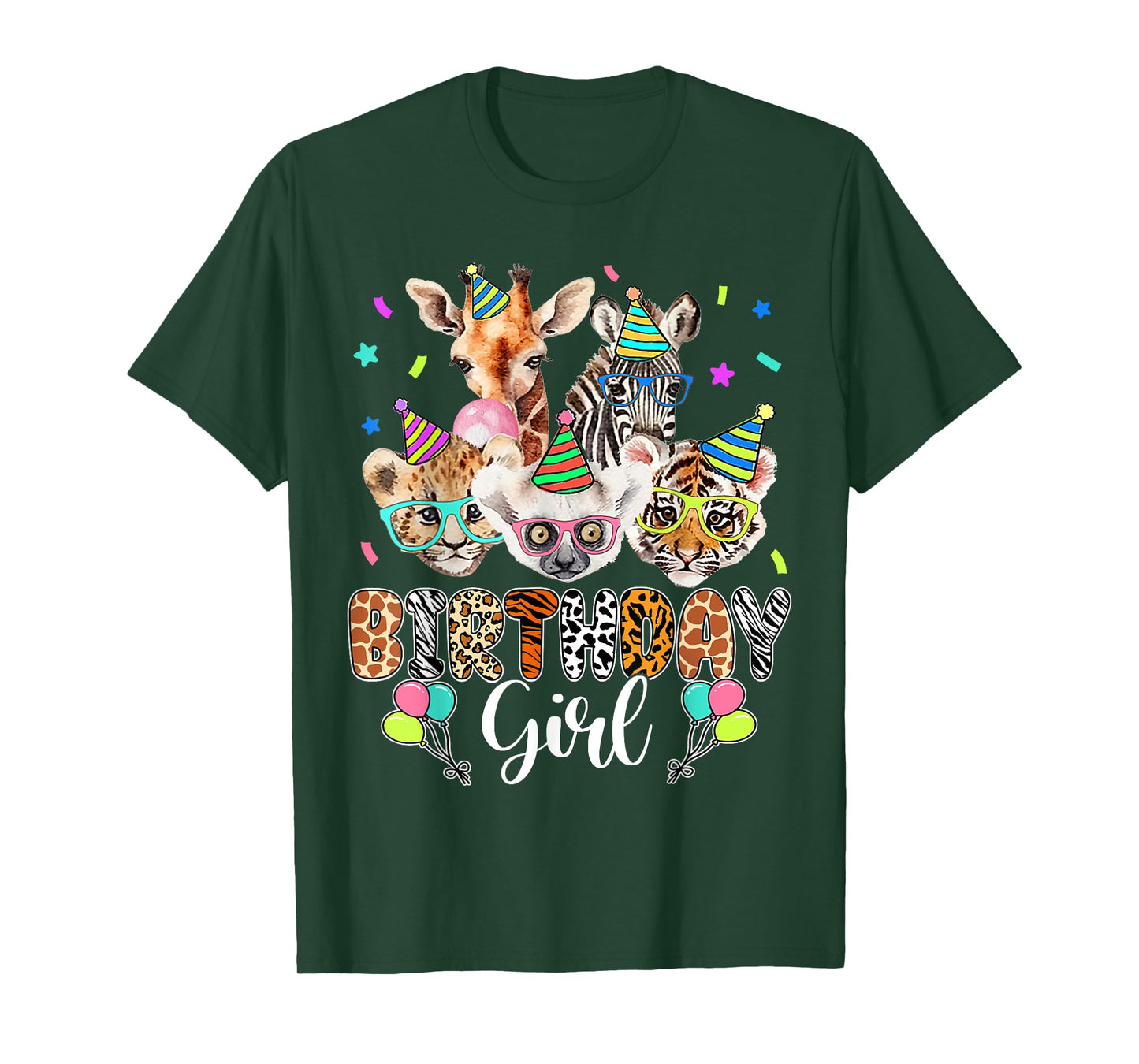 Happy Birthday Girl Zoo Animals Wildlife Girls Kids Cute T-Shirt