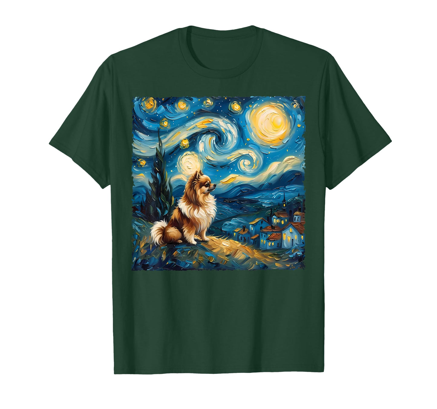 Pomeranian Dog Lovers Starry Night Van Gogh Style Painting Men Women Girls Kids T-Shirt