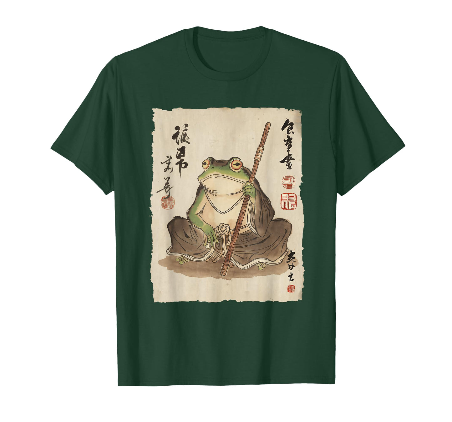 Frog Monk with Staff Japanese Ink Art for Men Women Kids T-Shirt