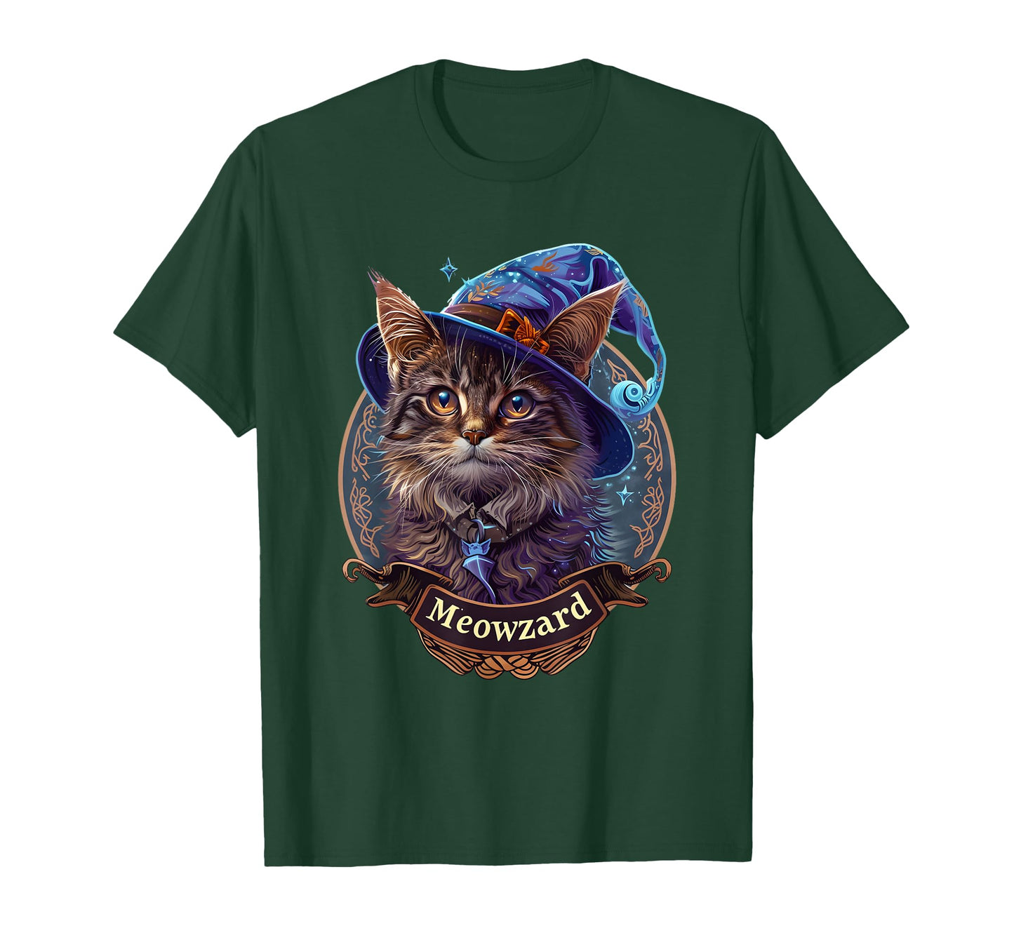 Magical Meowzard: Enchanting Cat Wizard Illustration T-Shirt