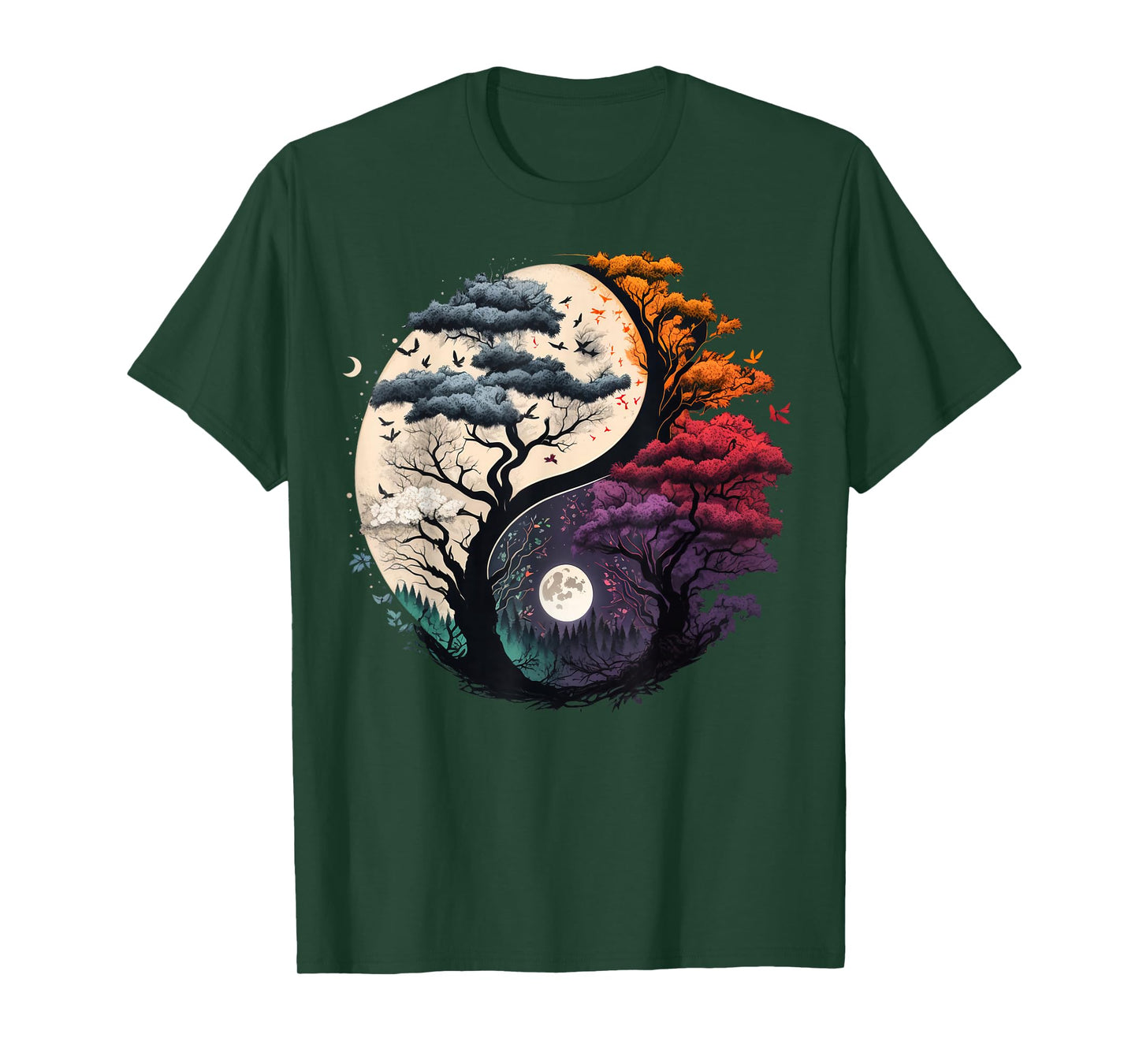 Harmony Feng Shui Taoist Yin Yang Balance symbol Unisex Adults Black Tree of Life Yin Yang T-Shirt Small (6/8) Short Sleeve