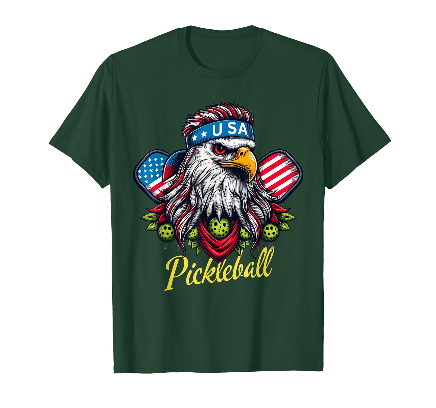 Eagle Mullet Pickleball Lovers 4th Of July USA American Flag T-Shirt