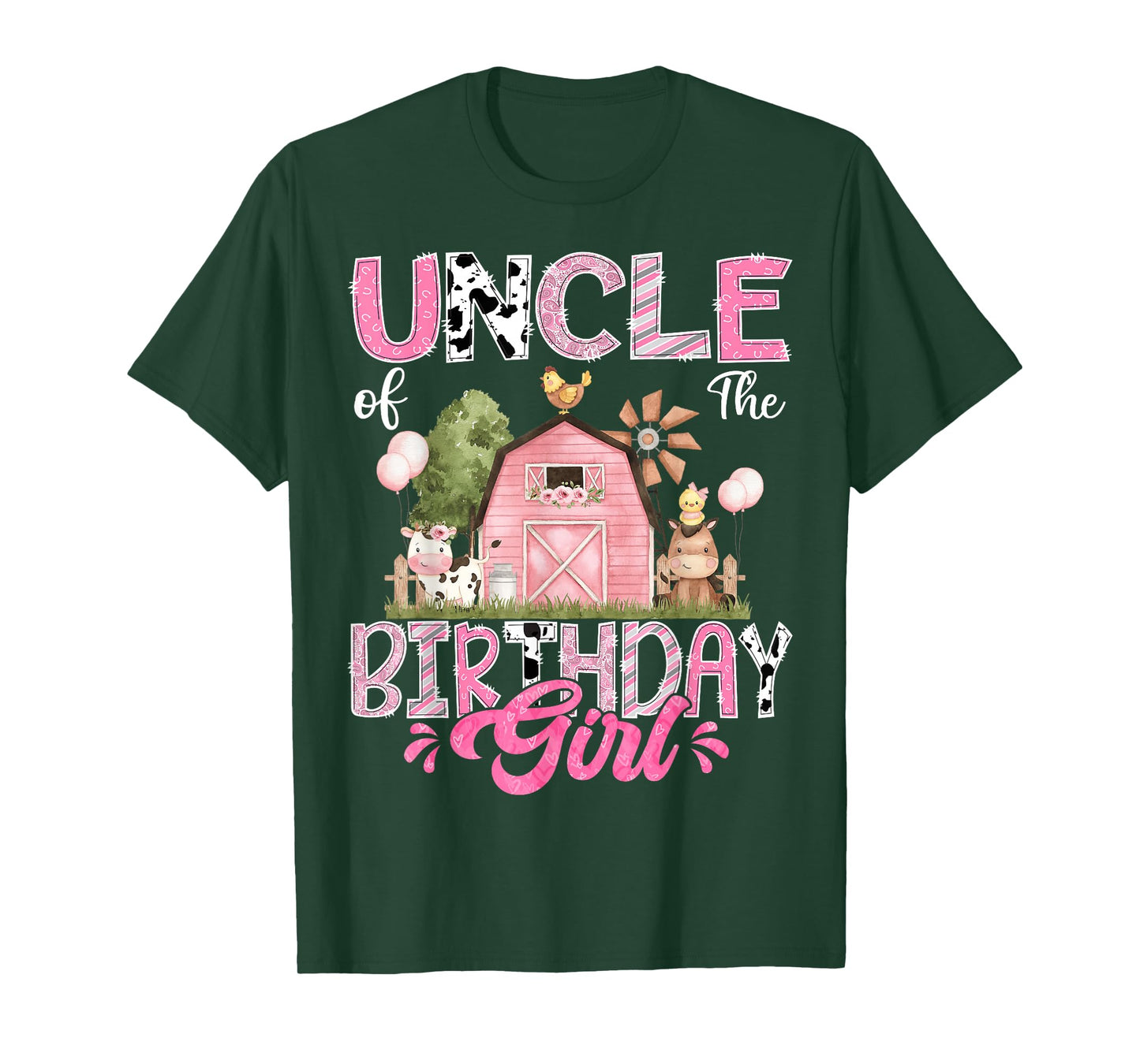 Uncle Of The Birthday Girl 1St Birthday Pink Cow Farm T-Shirt