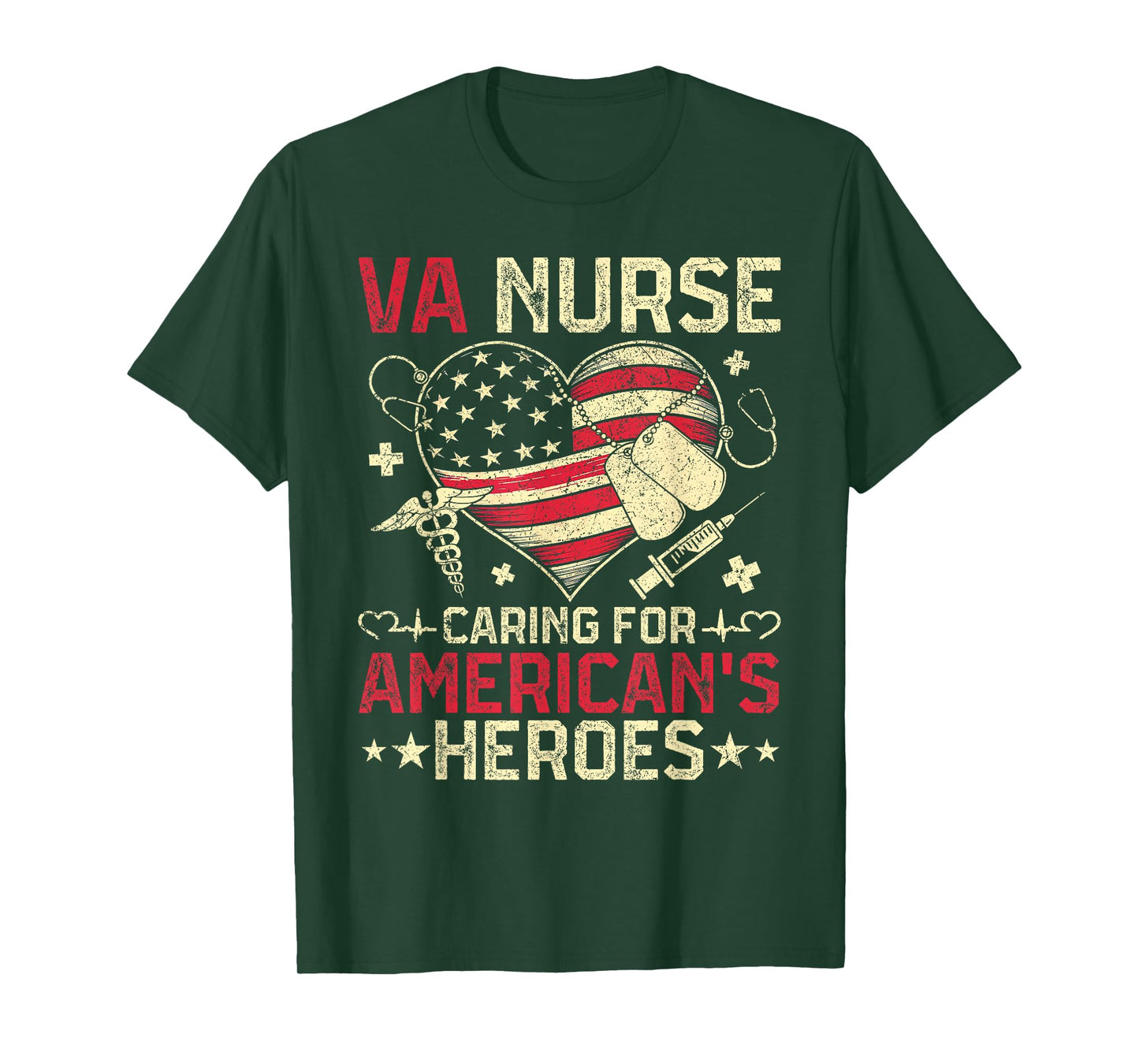 VA Nurse Caring For America's Heroes Veterans Day USA Heart T-Shirt
