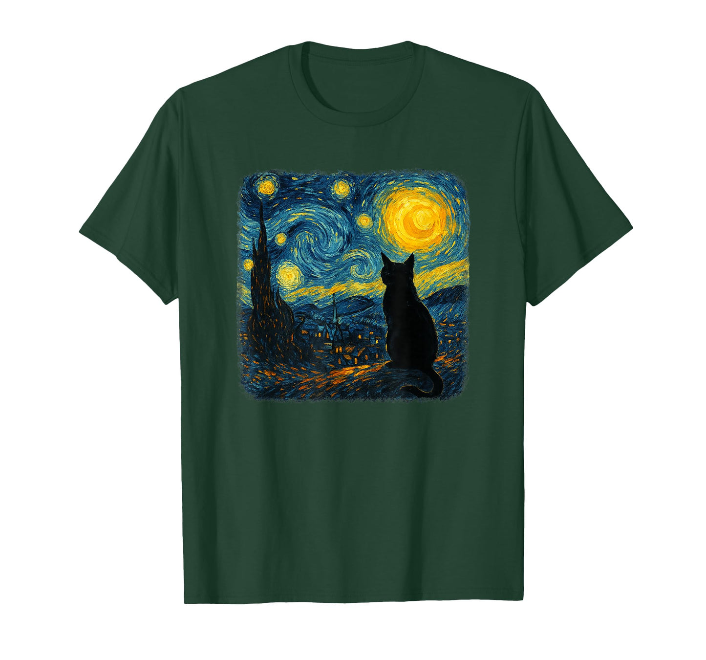 Funny Black Cat Starry Night Parody Painting Cat Lovers T-Shirt