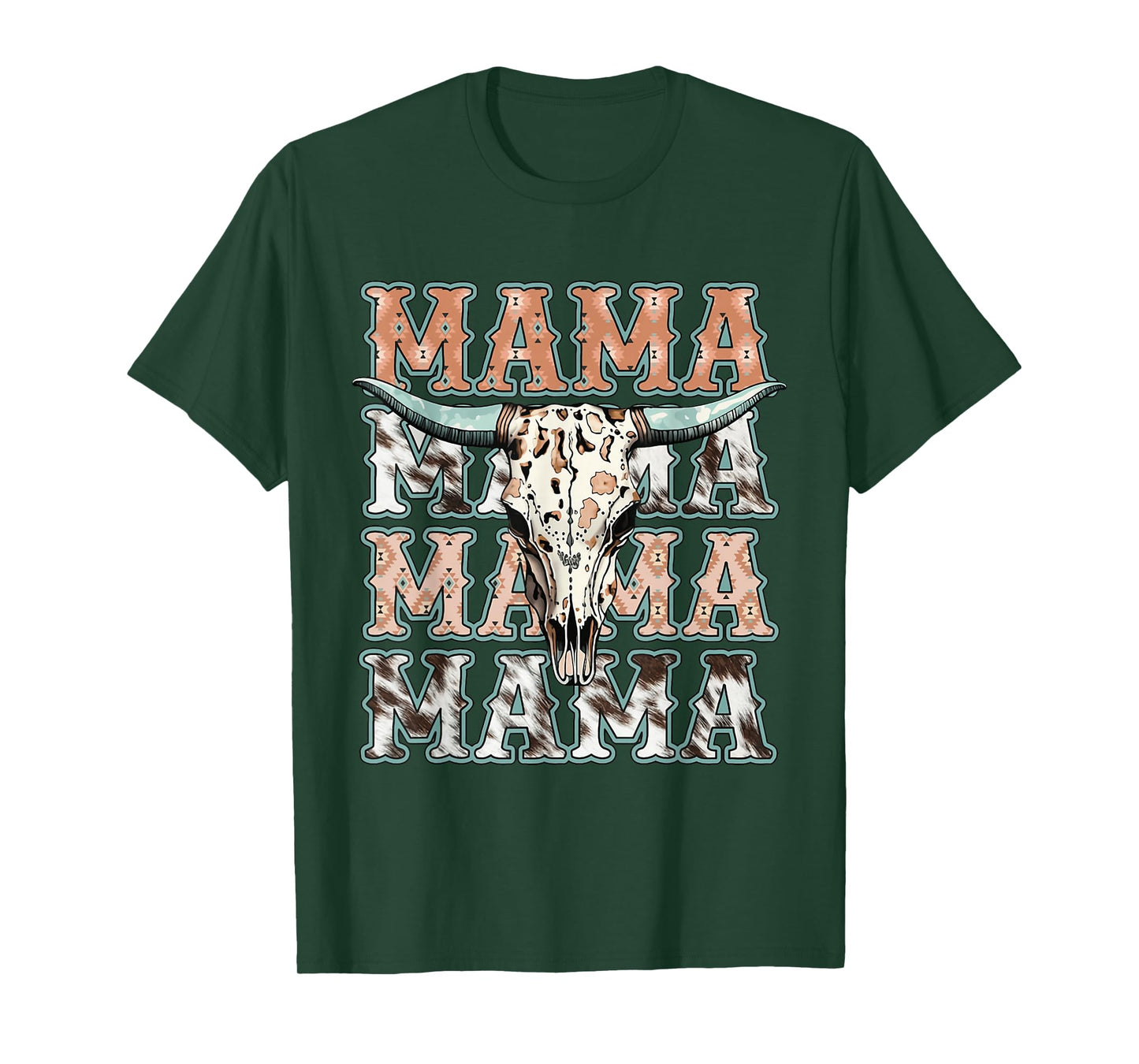 Mama Western Retro Groovy Cow Skull Country Rodeo Mother Day T-Shirt