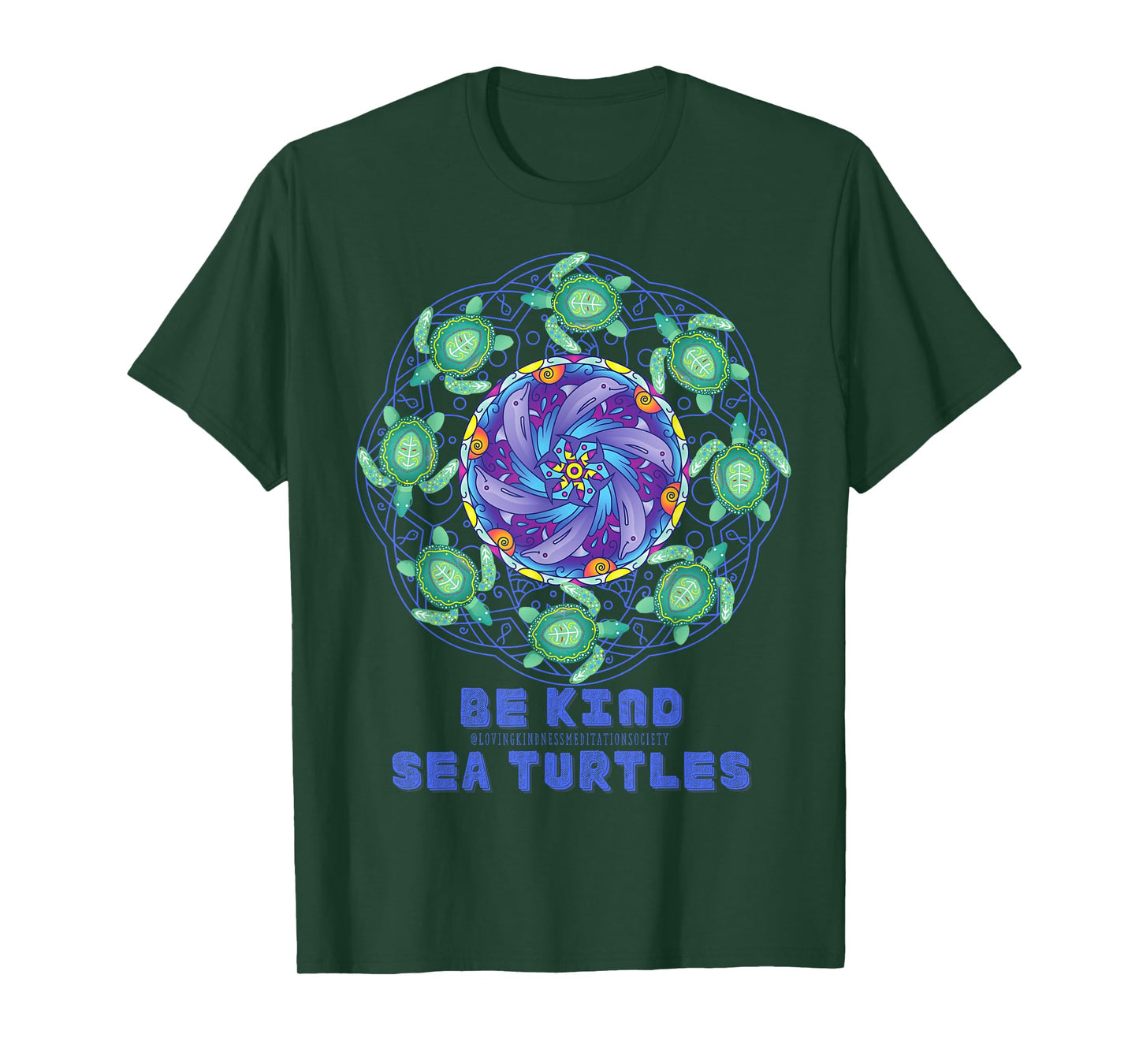 Sea Turtle Dolphins Mandala Ocean Surf Beach Loving Kindness T-Shirt