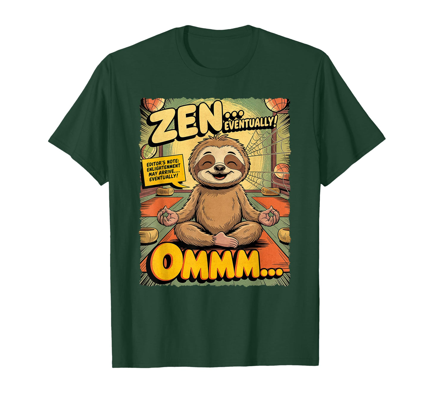 Vintage Sloth Yoga Funny Retro Comic Meditation Zen Lotus T-Shirt