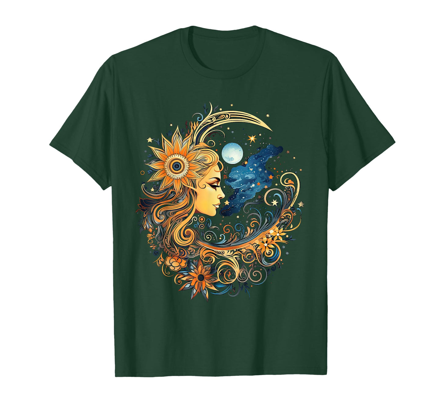 mystic sun and moon woman mystical flowers aesthetic T-Shirt