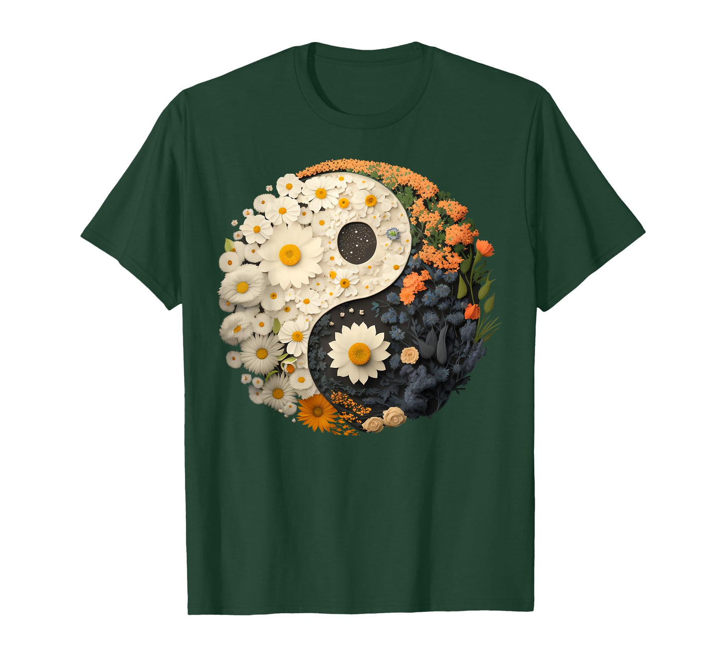 Floral Taoism Yin Yang Symbol on Flower Taijitu Yin Yang T-Shirt