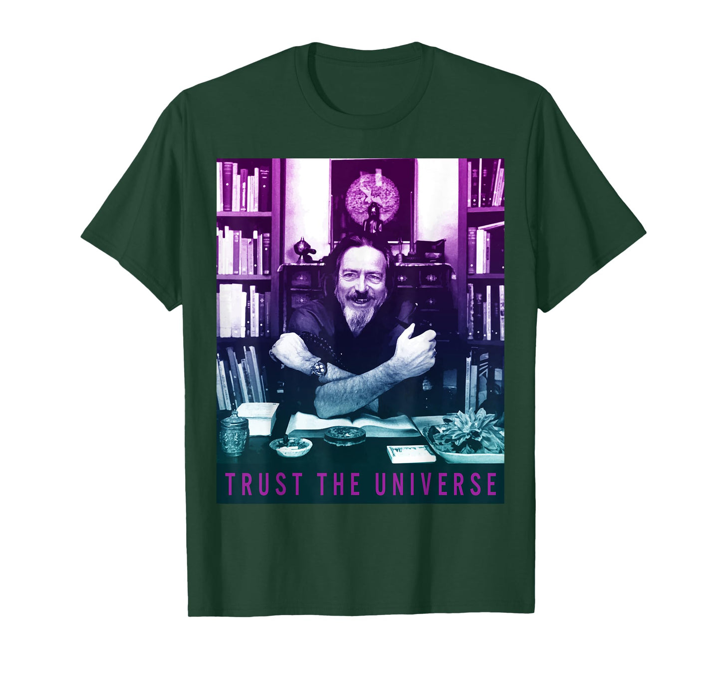 Quotes and Sayings Famous Philosophers Alan Watts Gradient Photo Trust The Universe Unisex Adults Men's Casual Yoga T-Shirt Black Small