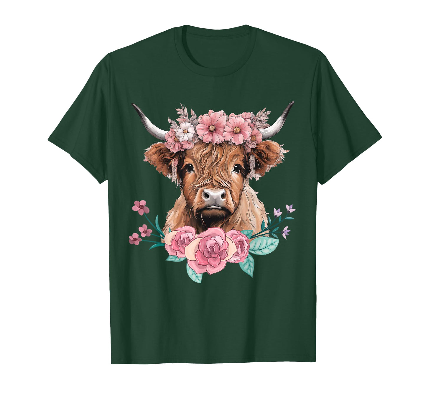 Cute Baby Highland Cow With flowers Calf Animal cow women T-Shirt