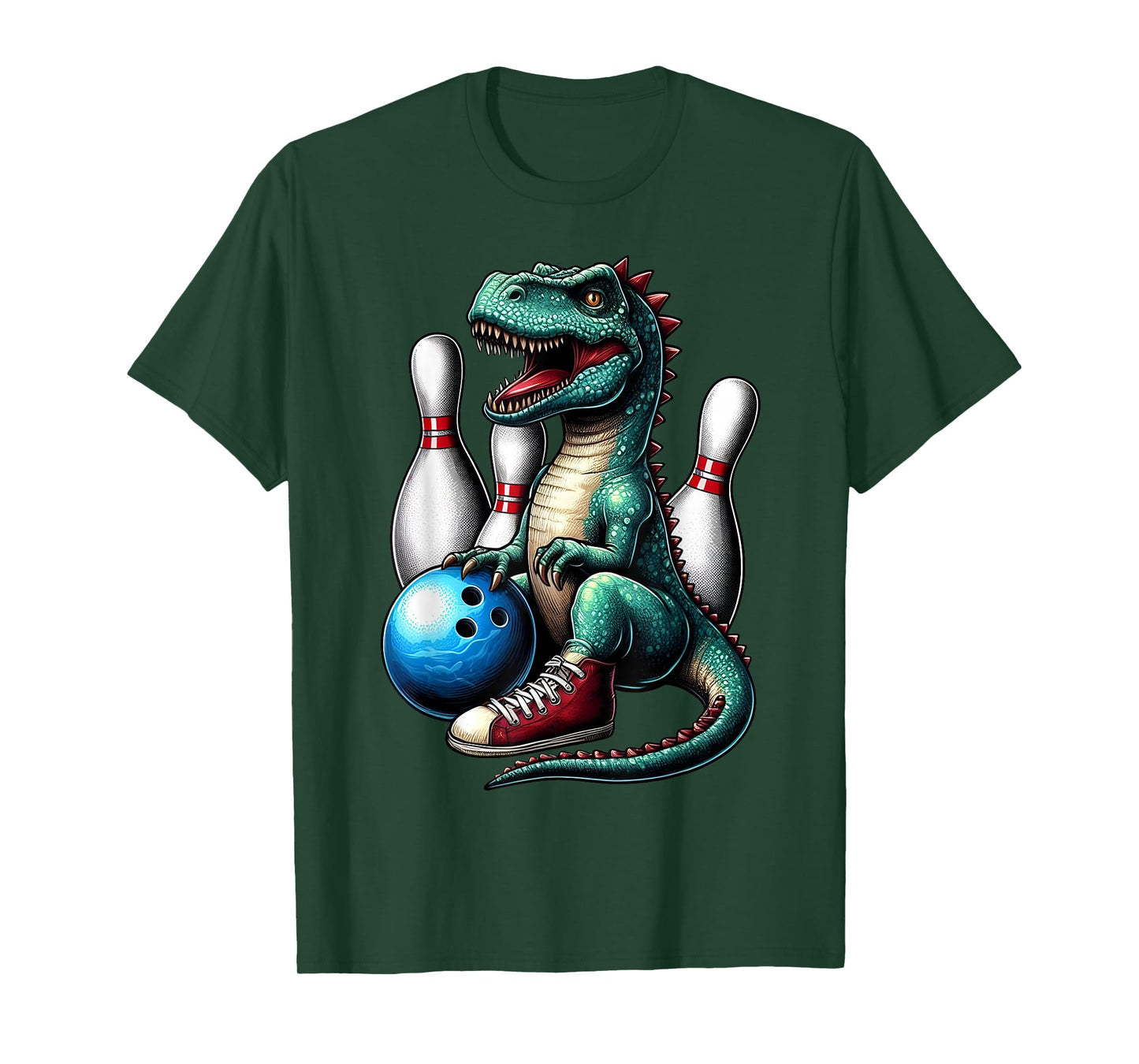 Dinosaur Bowling Ball Graphic Funny Dino Bowler Kids Adults T-Shirt