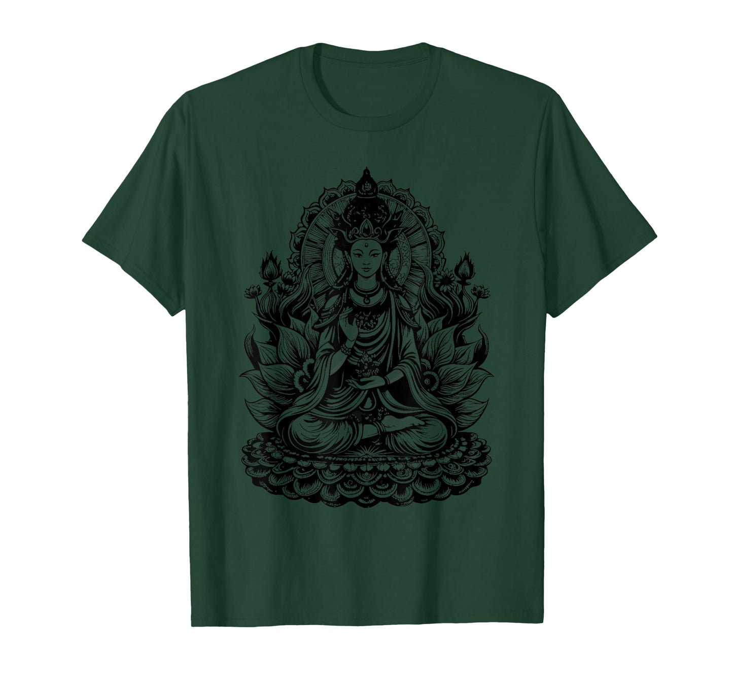 Vintage Spiritual Design Quan Yin Chinese Goddess of Compassion Kwan Yin Lotus T-Shirt, Small, Grey