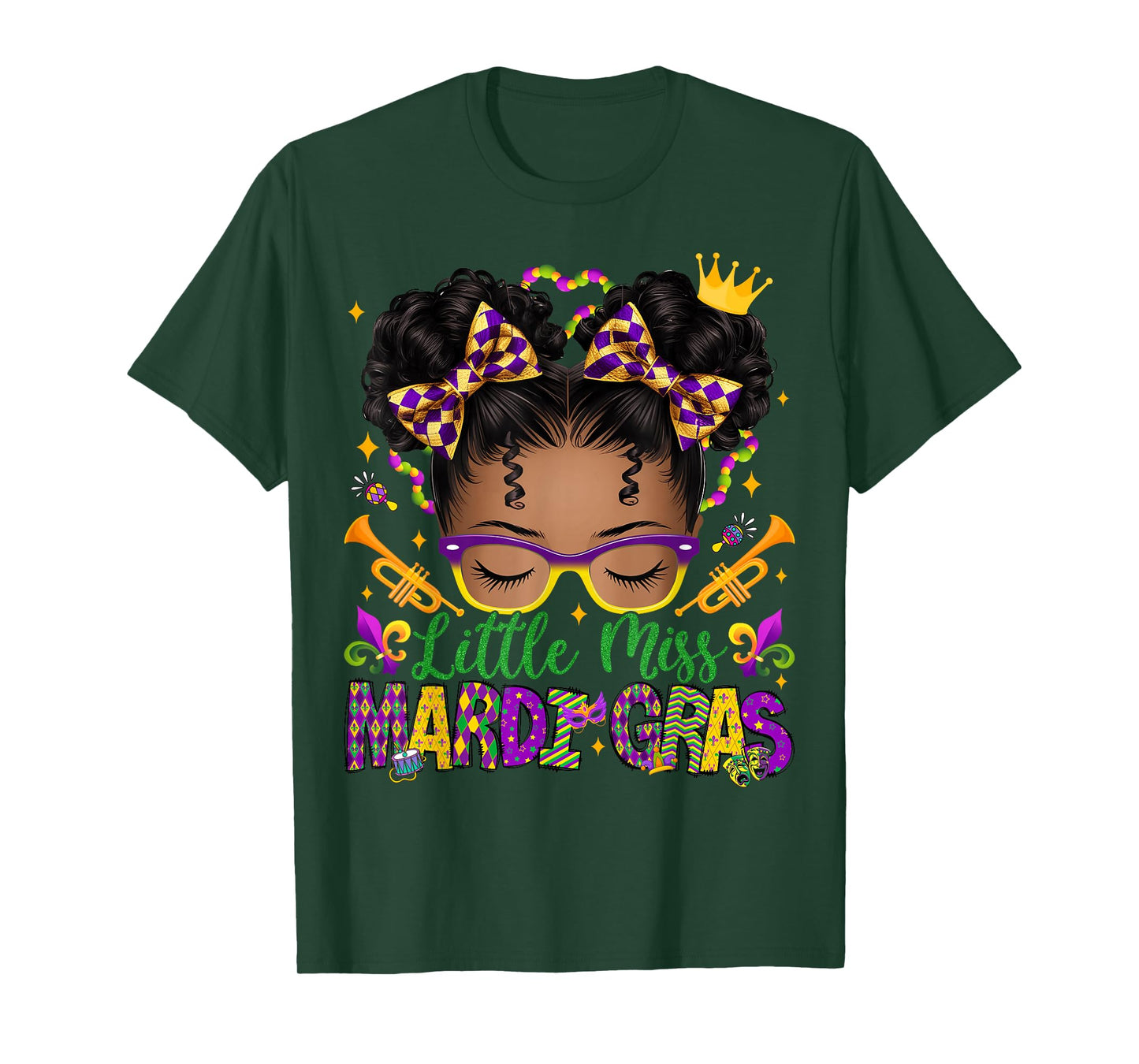Little Miss Mardi Gras Afro Messy Bun Girls Kids New Orleans T-Shirt