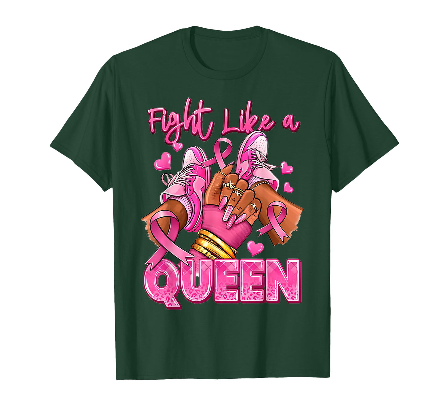 Fight Like A Queen Afro Girl Sneakers Breast Cancer Warrior T-Shirt