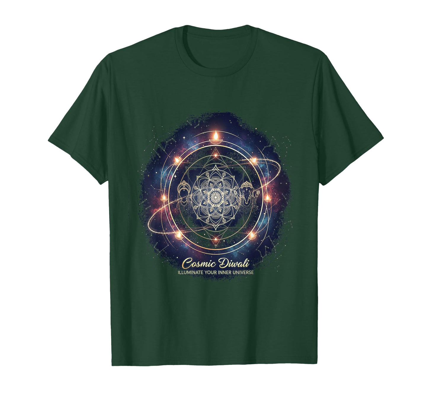 Cosmic Diwali Mandala, Meditation,Spiritual, Festive T-Shirt