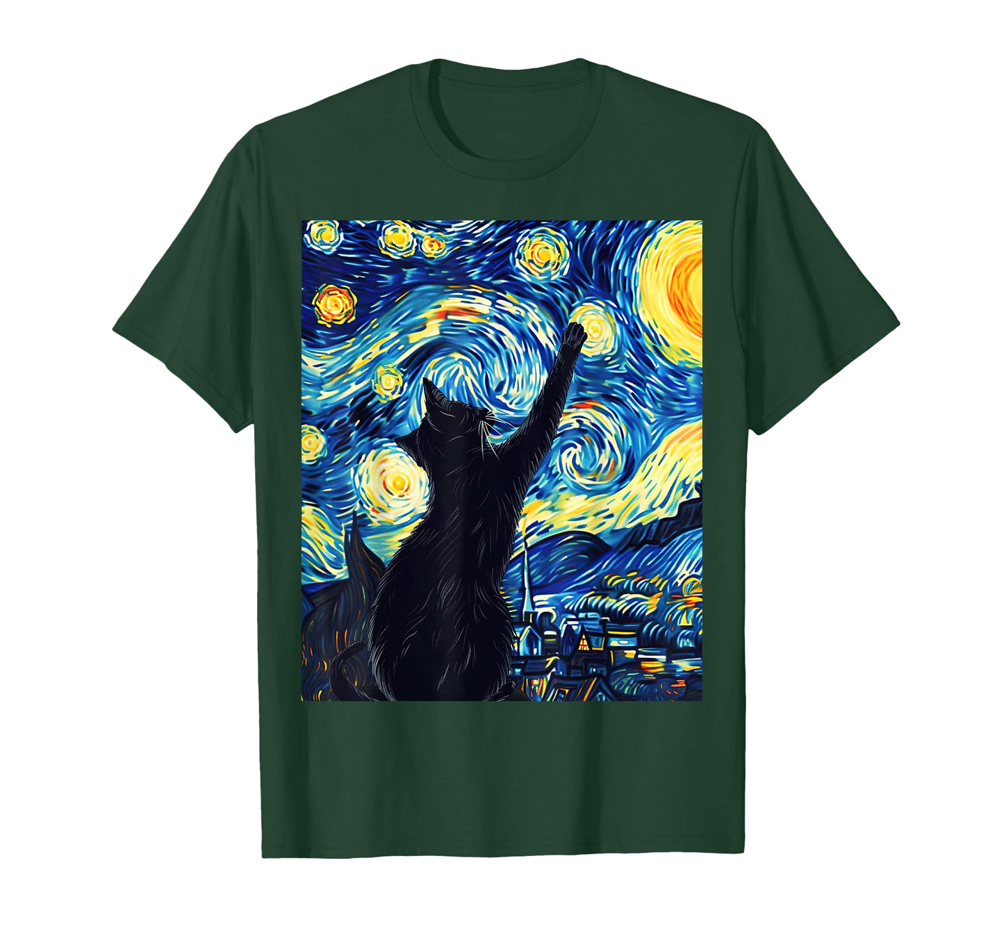 Van Gogh Style Starry Night Cute Cat Art T-Shirt