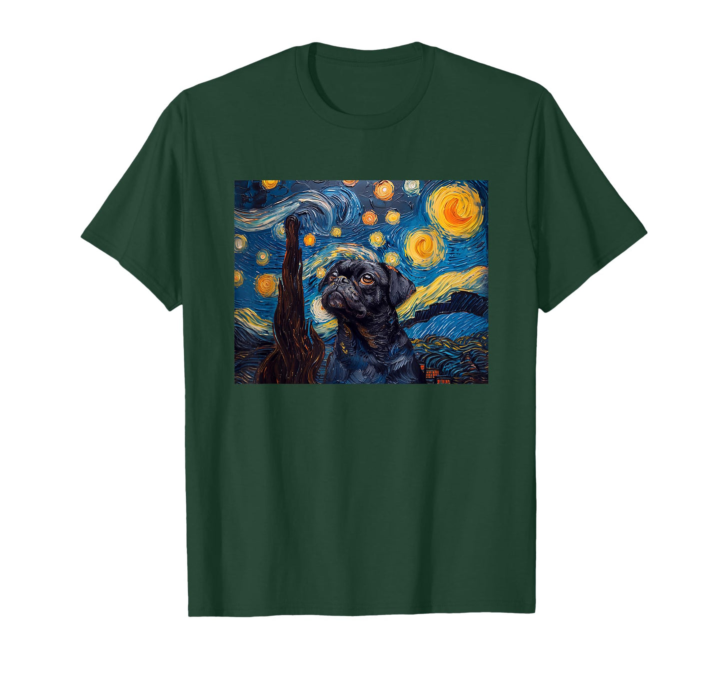 Funny Starry Night Black Pug Lover T-Shirt