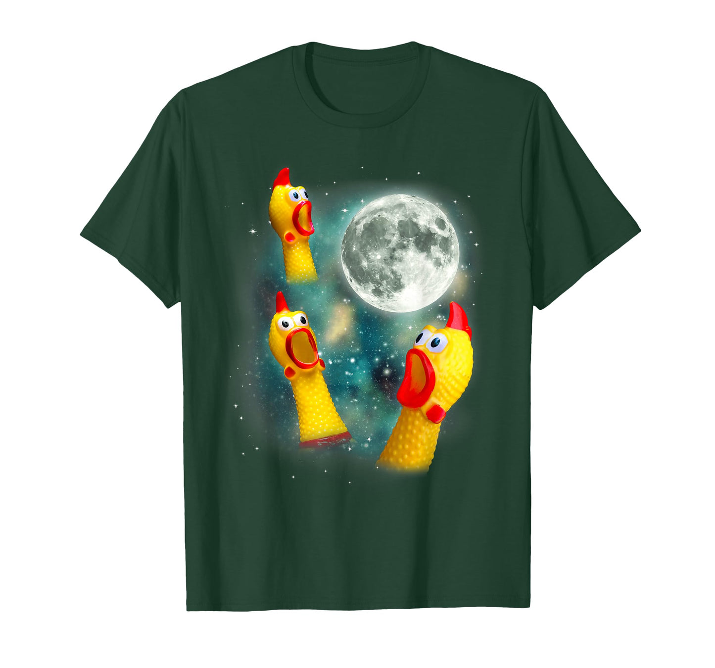 Three Rubber Chicken Moon Funny Screaming Fowl Cursed Joke T-Shirt