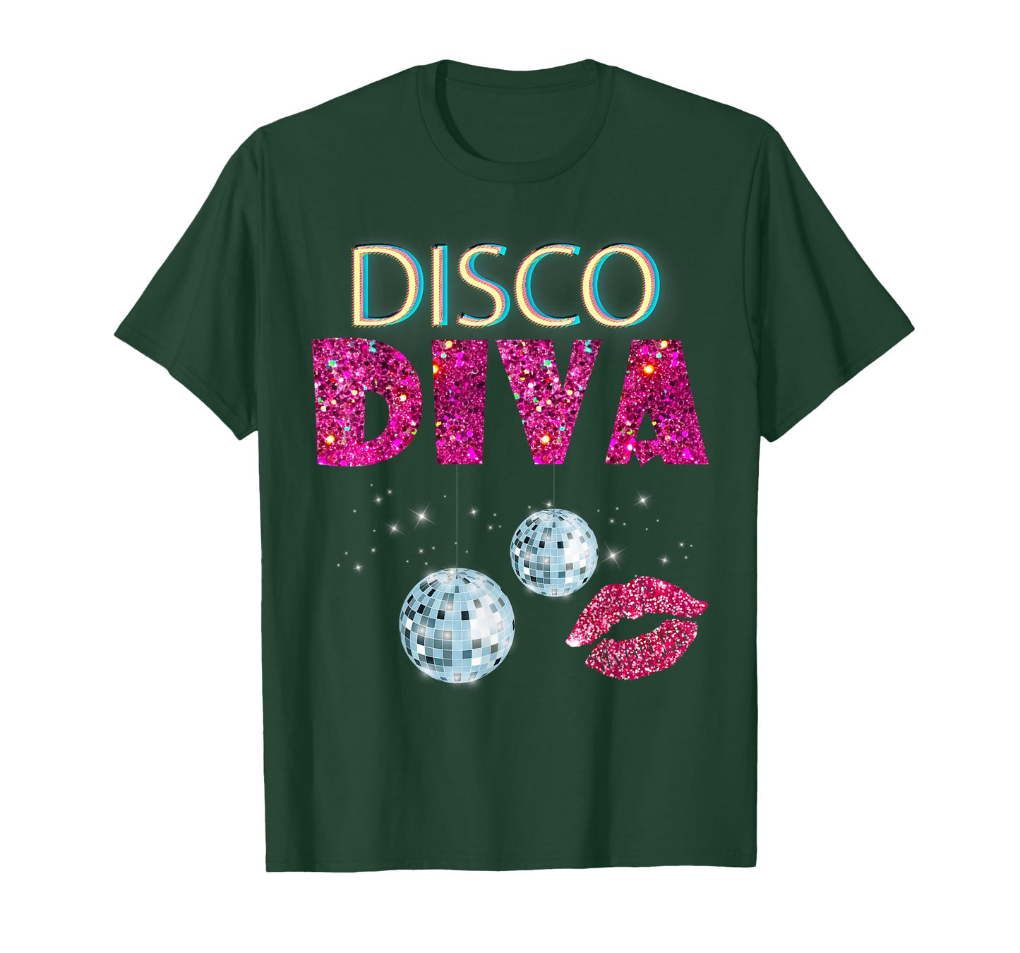 Disco Diva Ladies Disco Gold Ball Silver Red Lips T-Shirt