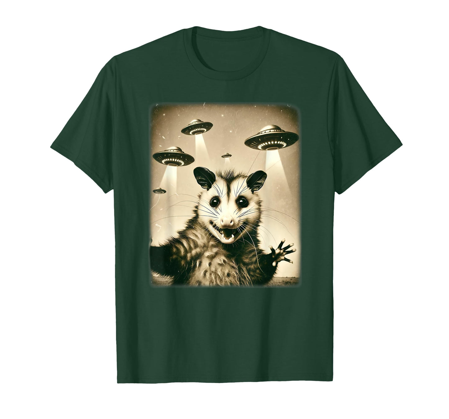 Funny Opossum Selfie With UFO Alien Humor Hilarious Possum T-Shirt