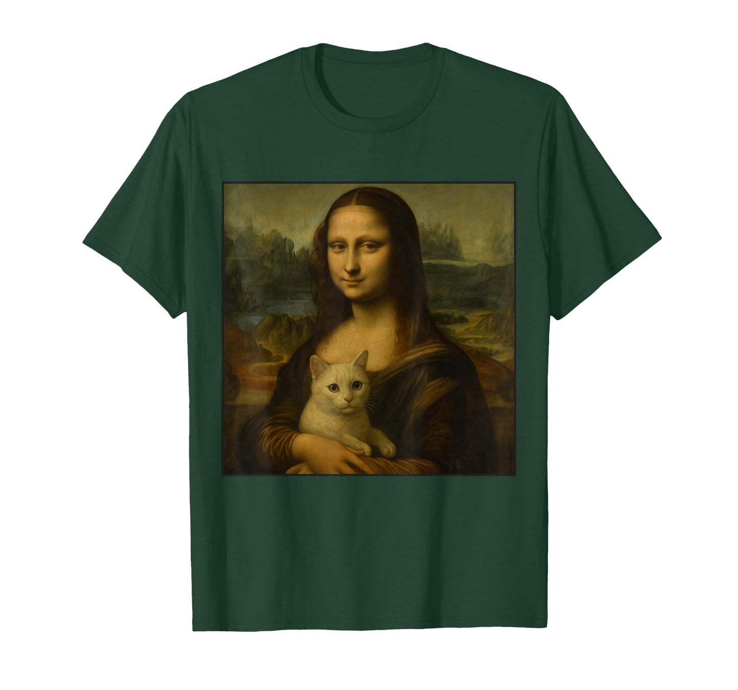 Mona Lisa Holding Cat Funny Cat Lover Art Painting Men Women Kids T-Shirt