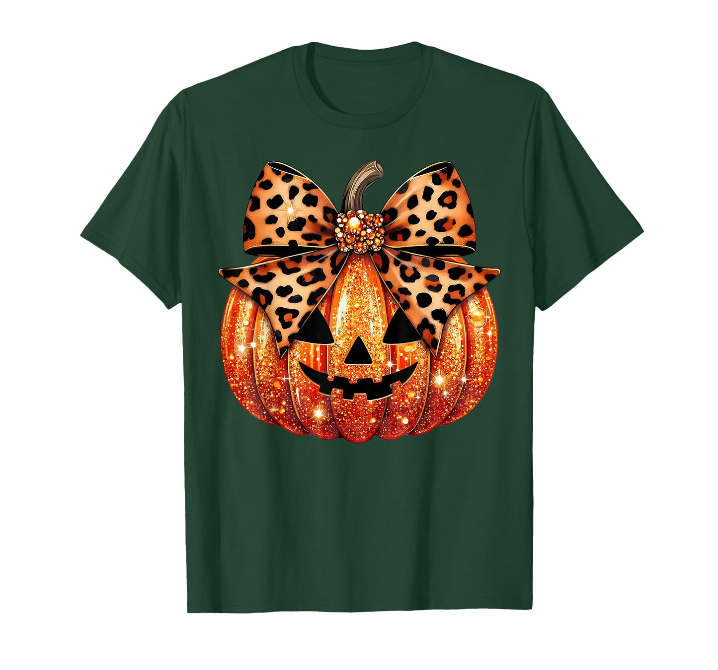Sparkly Pumpkin Leopard Coquette Bow Pumpkin For Women Girls T-Shirt
