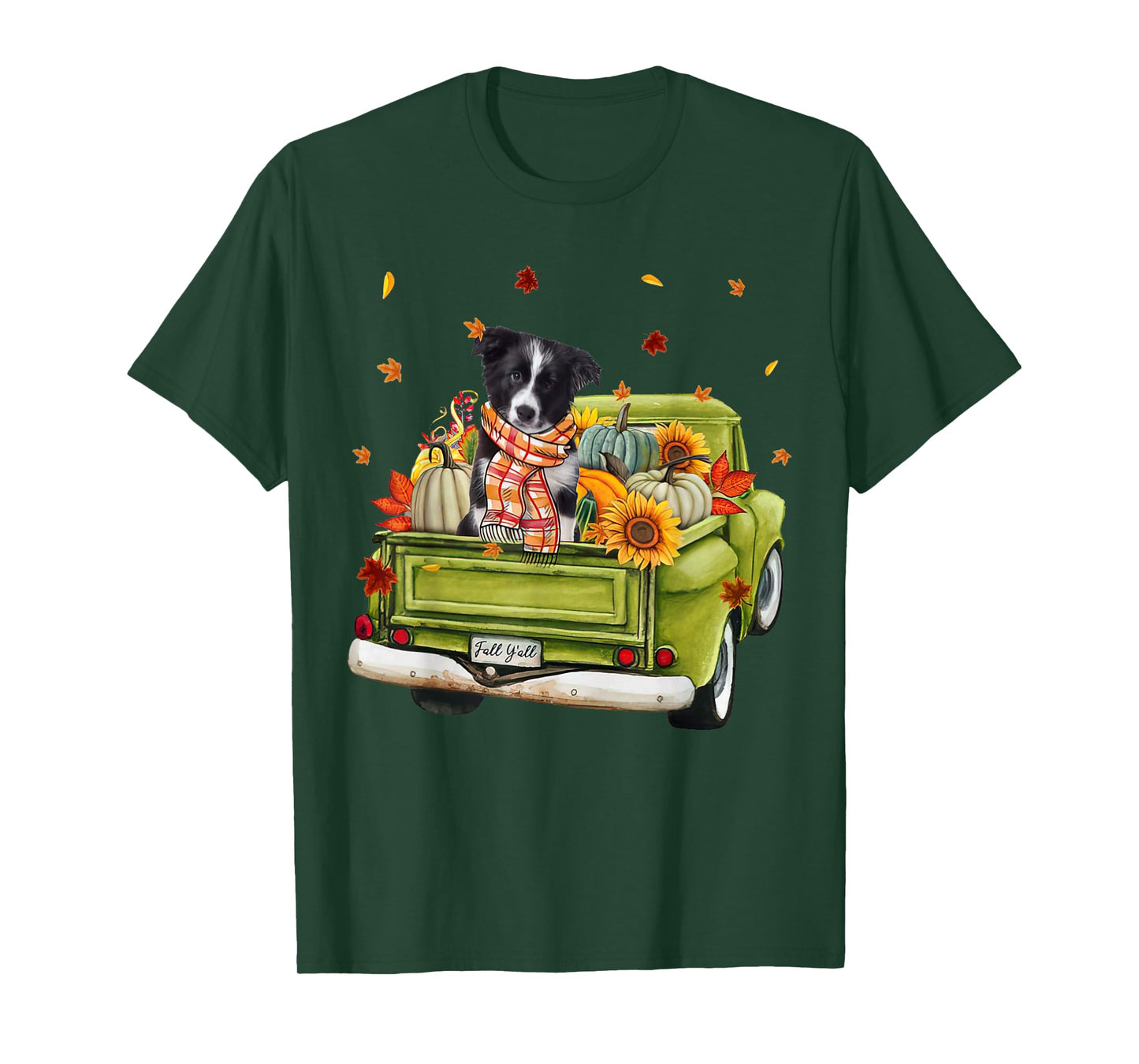 Happy Fall Y'all Border Collie Dog On Truck Pumpkin Fall T-Shirt