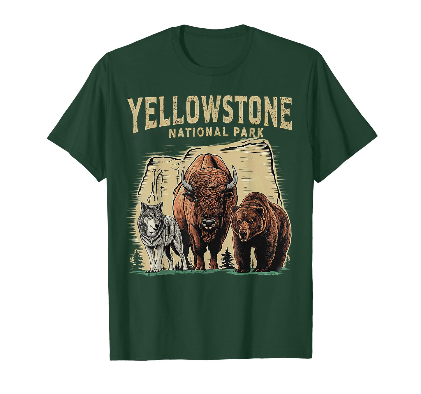 90s Yellowstone National Park Wolf And Bison Retro T-Shirt