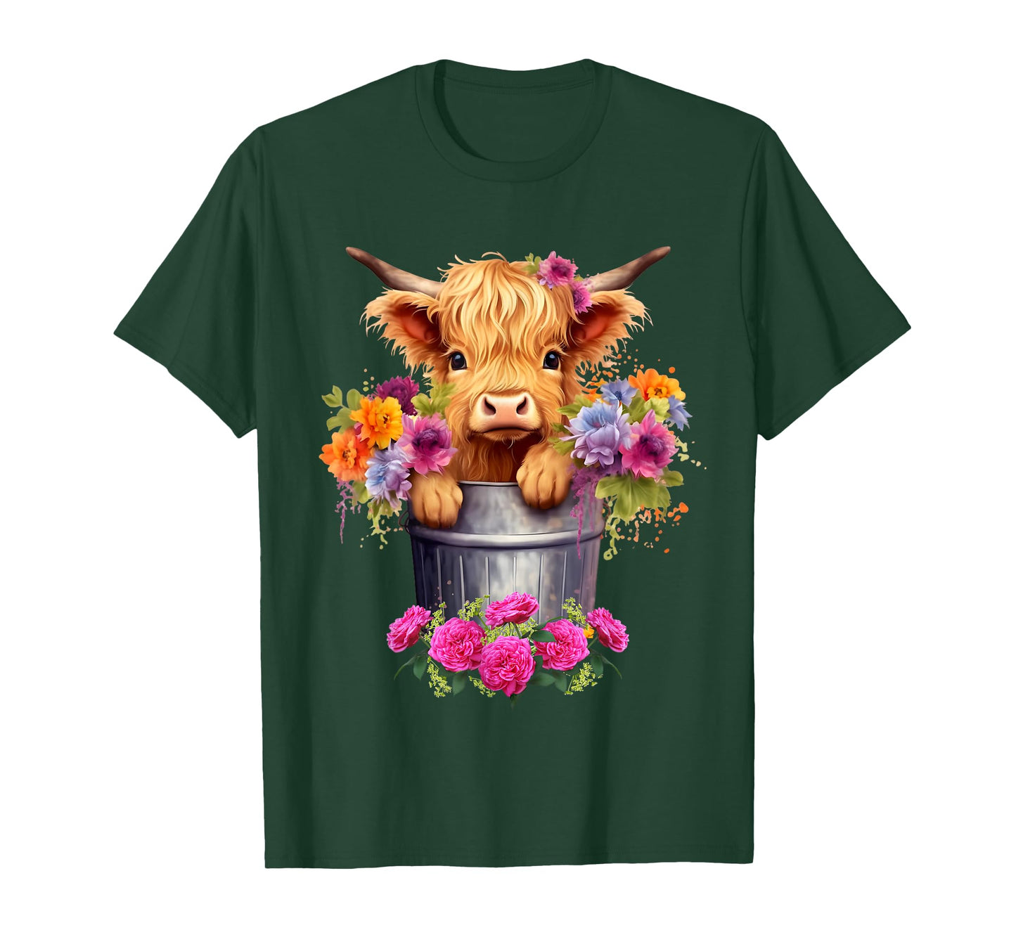 Cute Baby Highland Cow With flowers Calf Animal cow women T-Shirt