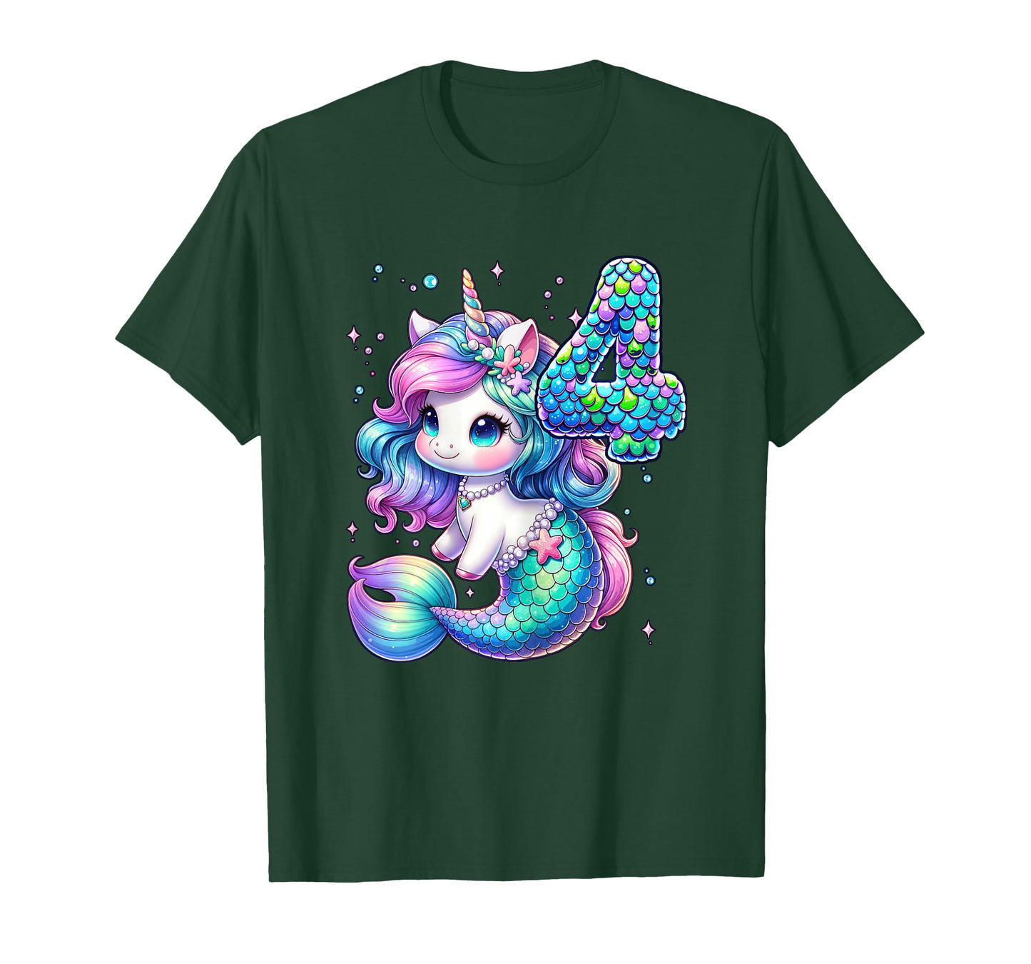 Unicorn Mermaid 4th Birthday 4 Year Old Party Girls Outfit T-Shirt