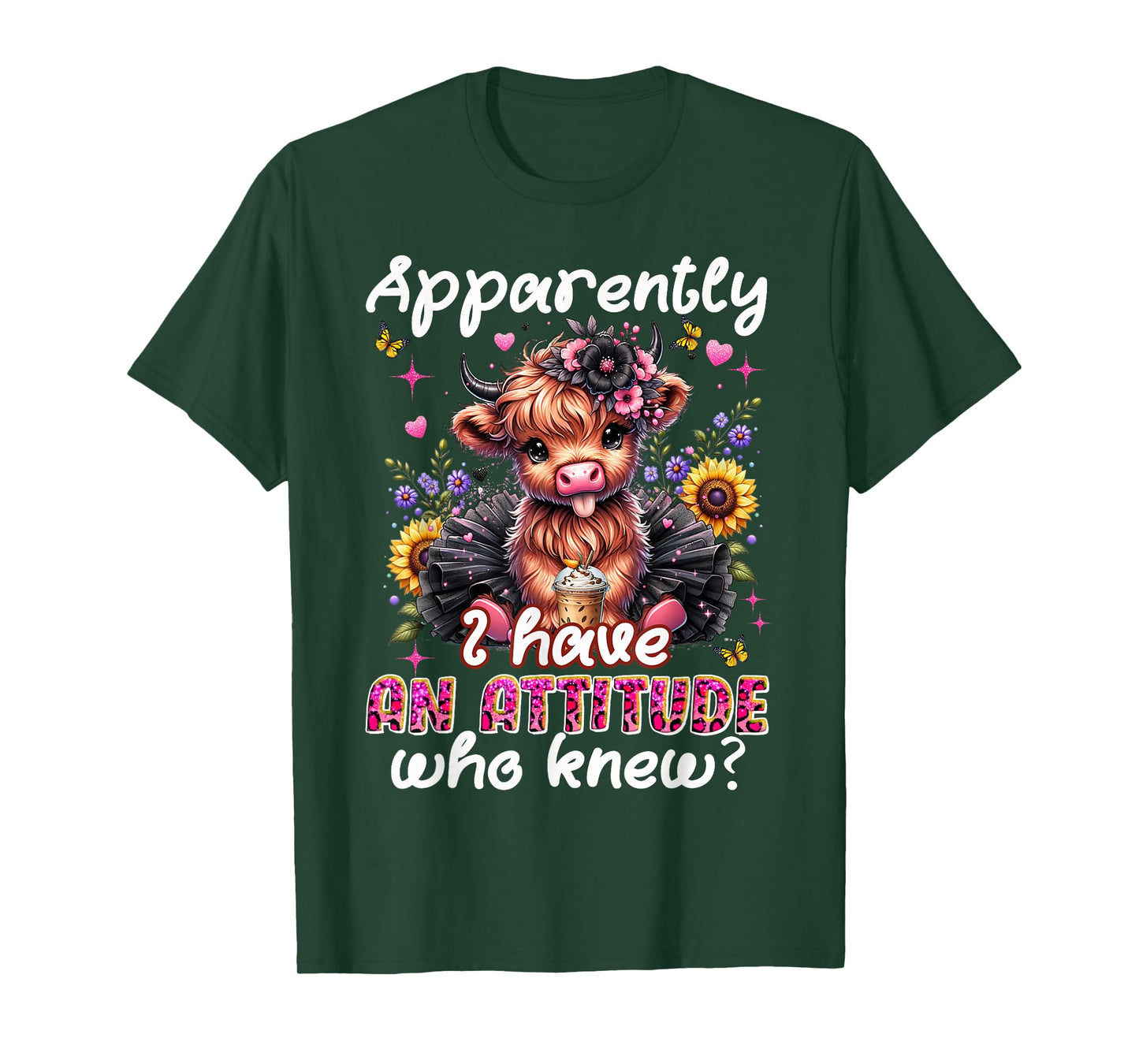 Apparently I Have An Attitude Funny Sarcastic Highland Cow T-Shirt