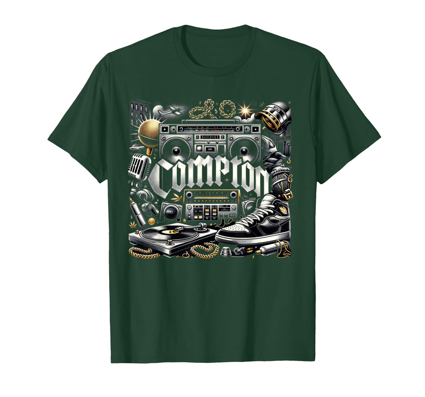 Compton NY Hip Hop Boombox Graphic Tee for Men Women T-Shirt