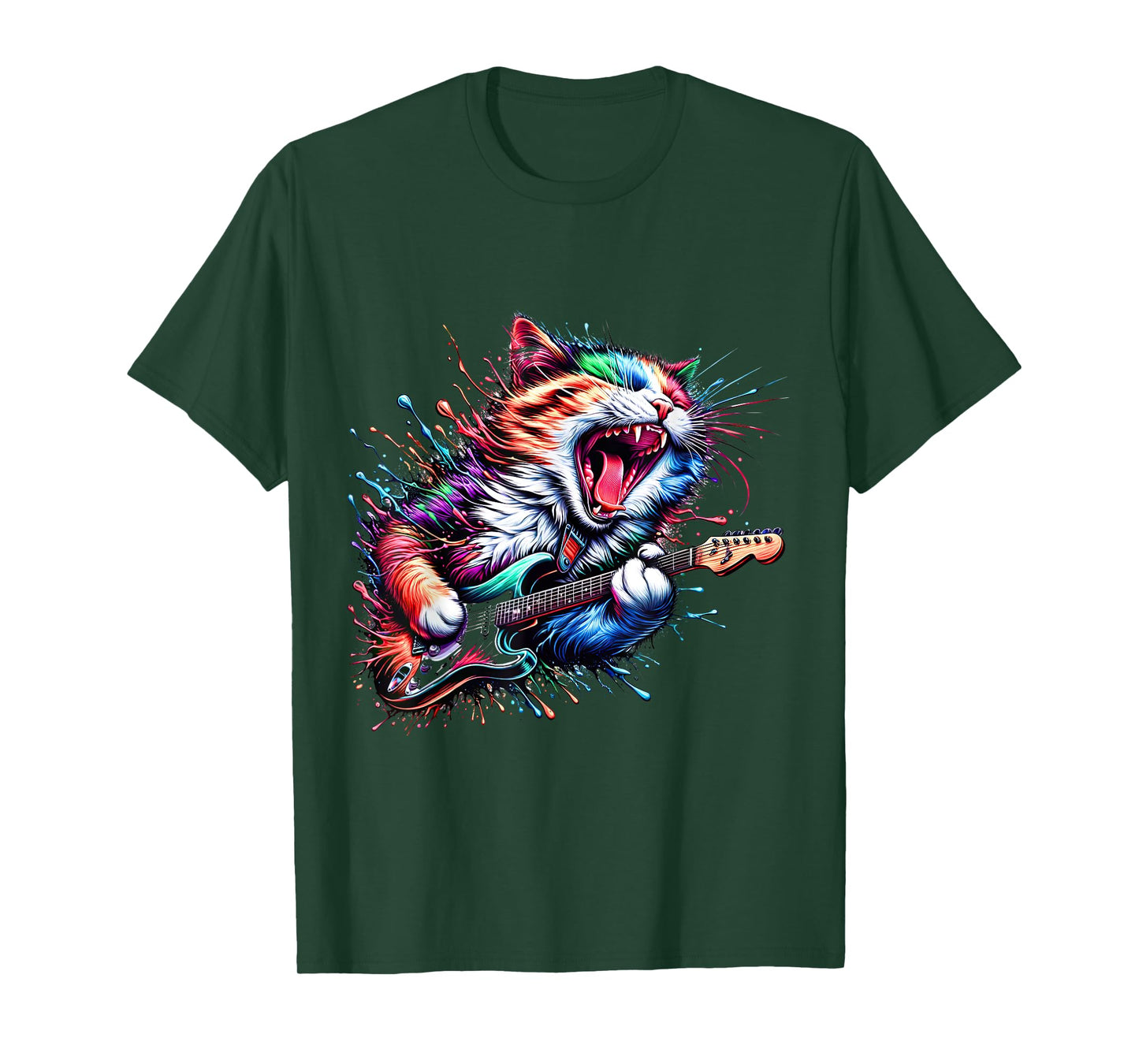 Kitty Cat Playing Guitar Rock Cat Heavy Metal Cat Music Cat T-Shirt