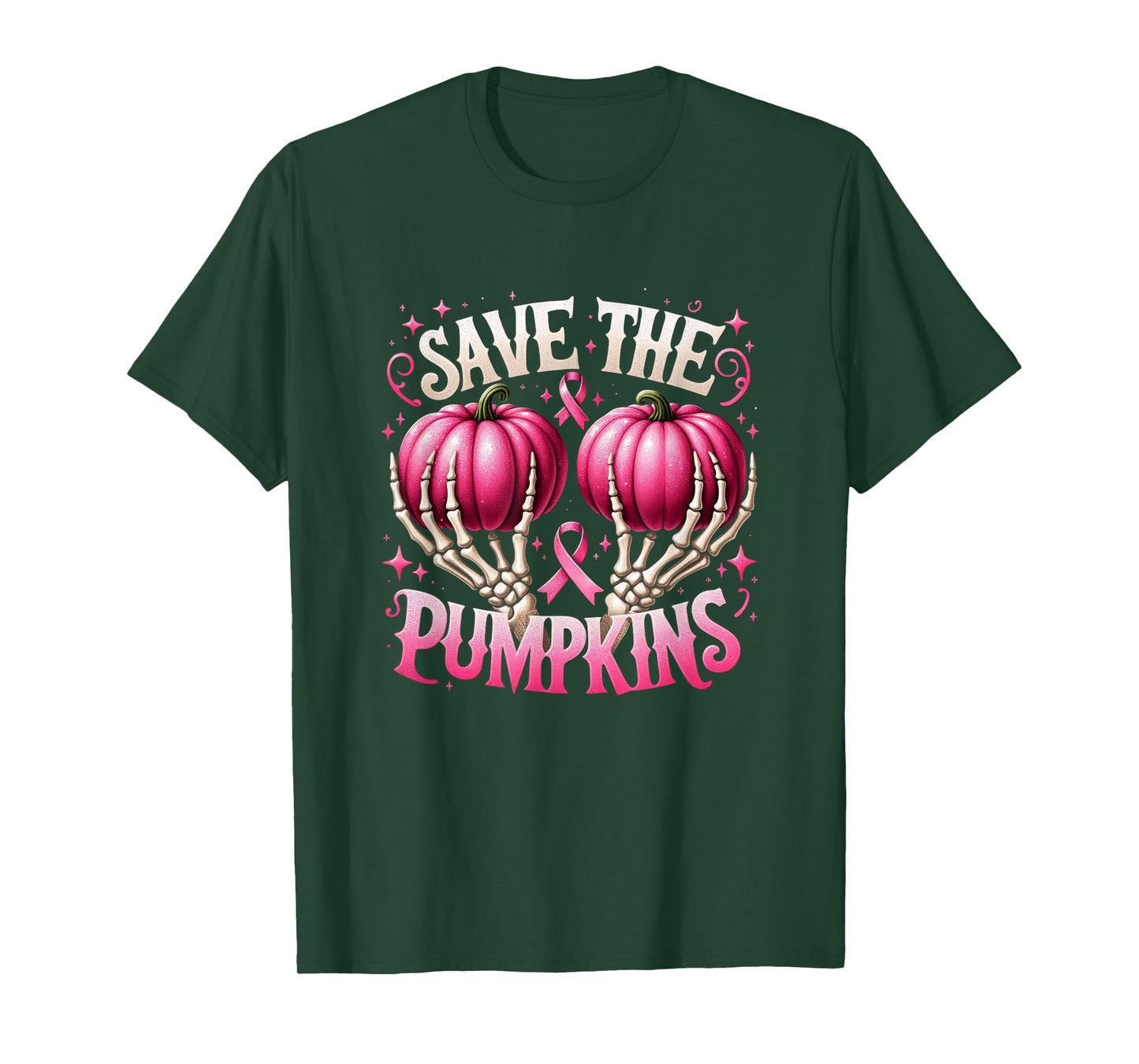 Save The Pumpkins Breast Cancer Awareness Skeleton Halloween T-Shirt