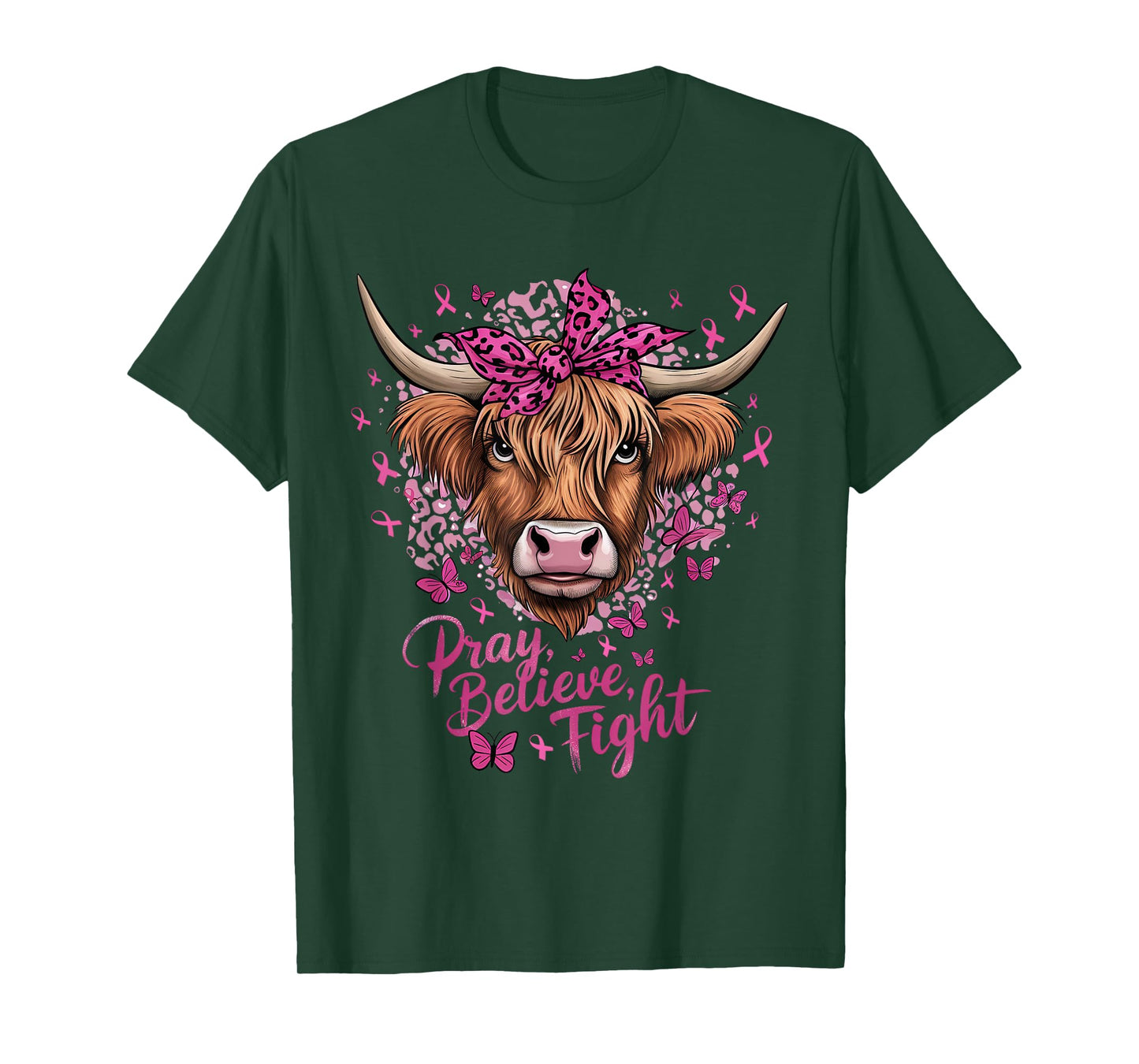 Highland Cow Pink Ribbon Breast Cancer Awareness T-Shirt