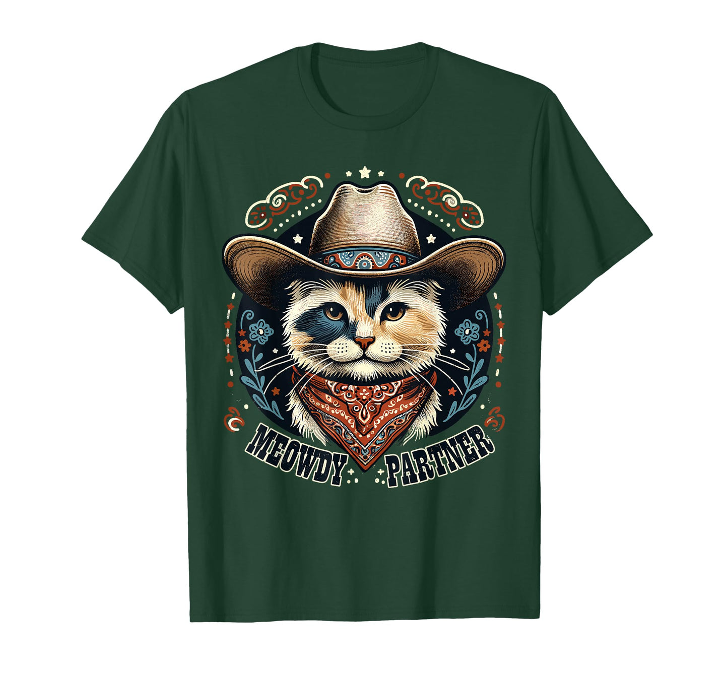 Meowdy Partner Cat Cowboy Hat Howdy Funny Country Western T-Shirt