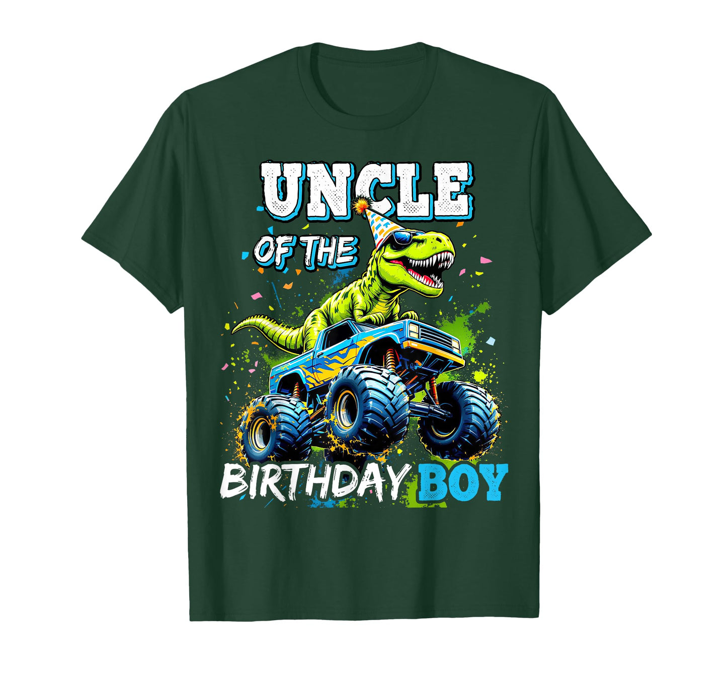 Uncle of the Birthday Boy Monster Truck Dinosaur Party T Rex T-Shirt