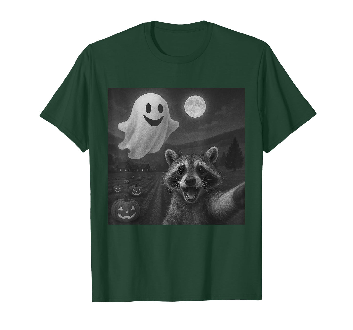 Raccoon Selfie With Ghost Funny Raccoon Halloween Graphic T-Shirt
