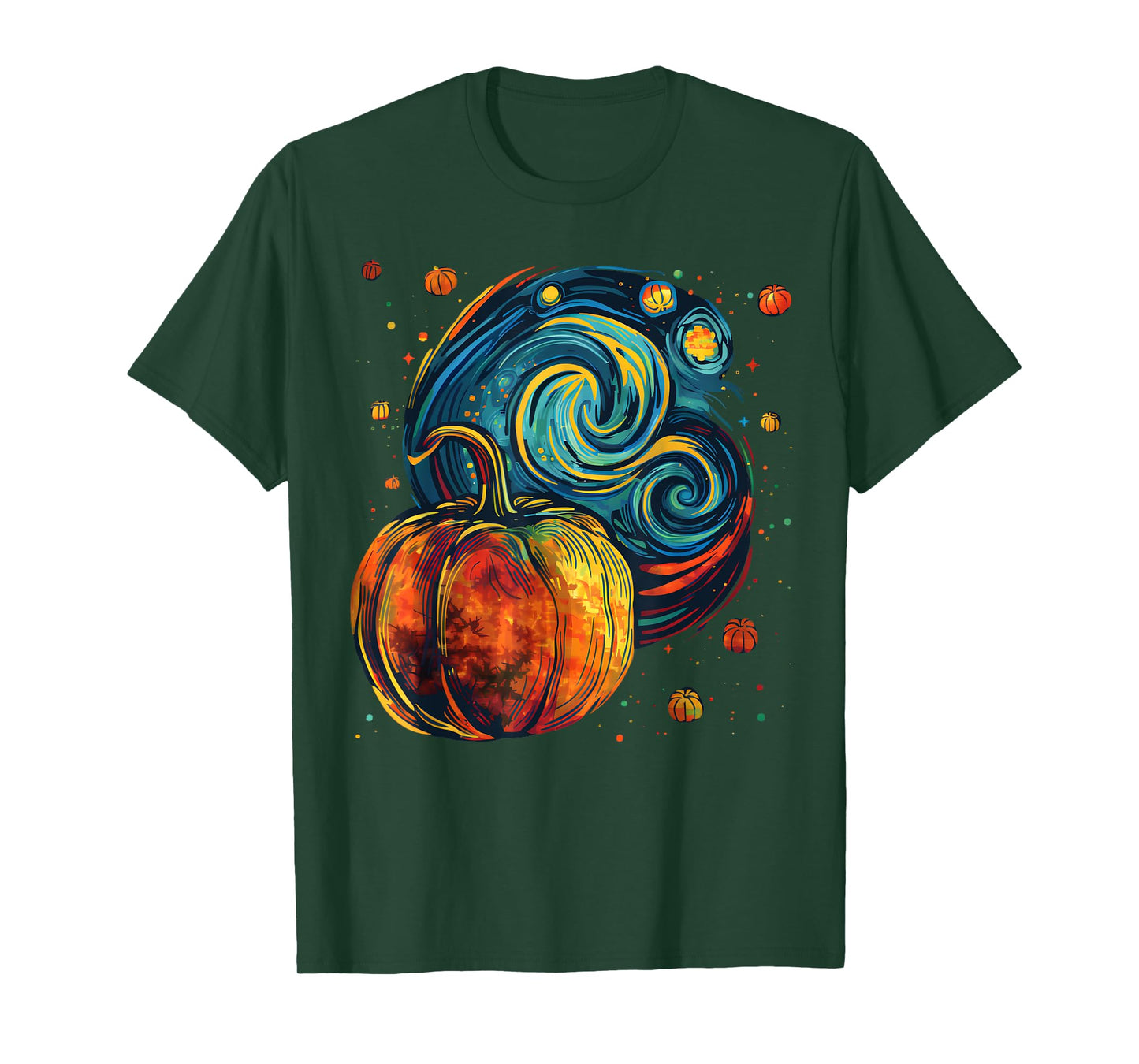 Cute Pumpkin Halloween Thanksgiving Starry Night Van Gogh T-Shirt