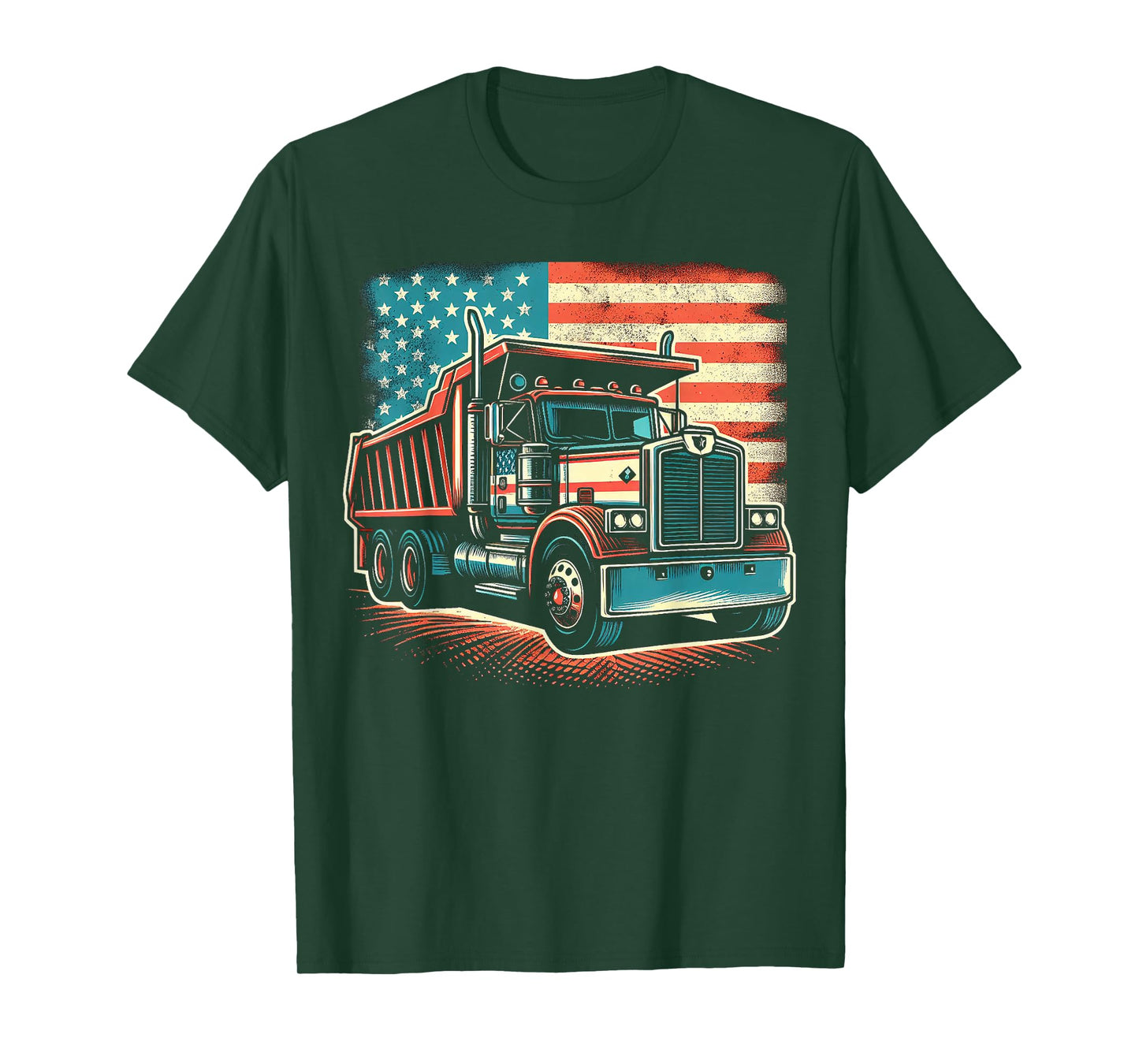 Dump Truck Driver American Flag Trucker Vintage Men Women T-Shirt