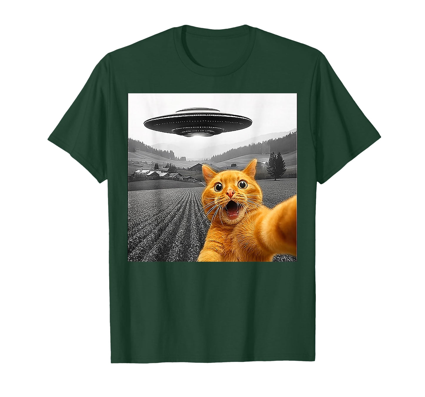 Cat Selfie With Alien UFO Funny Cat Gifts For Men Women Kid T-Shirt