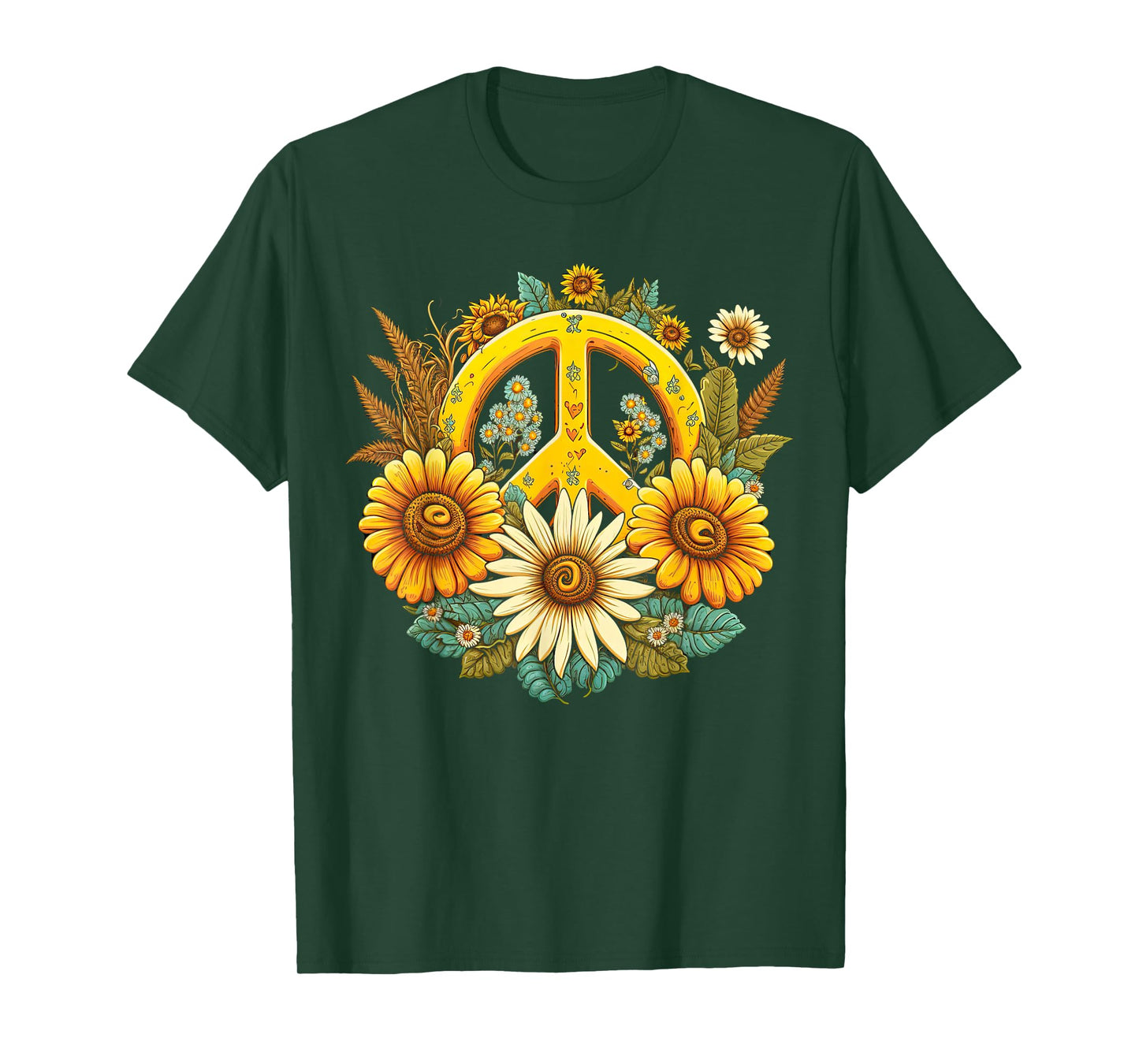 Hippie Daisy Peace Sign Retro Flowers Sunflower Groovy Vibes T-Shirt