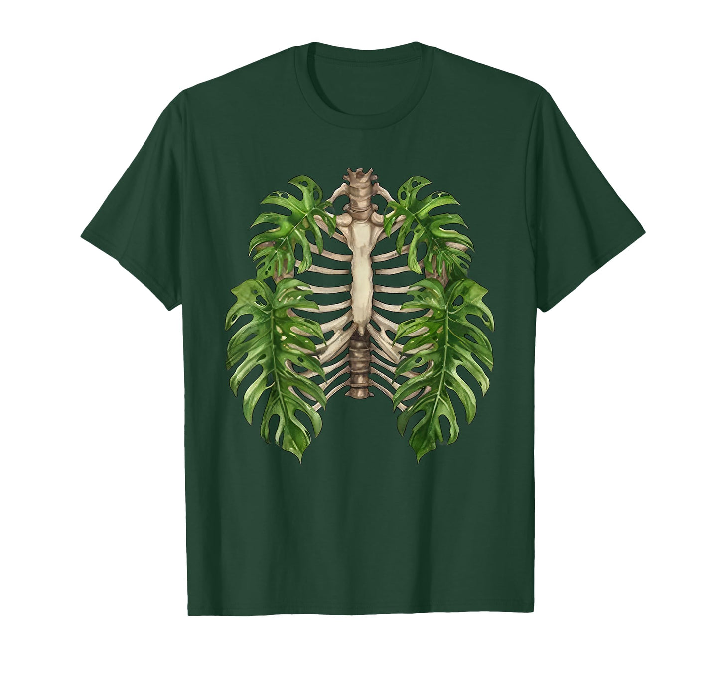 Nature Spine Lungs Monstera Plant Skeleton Art T-Shirt