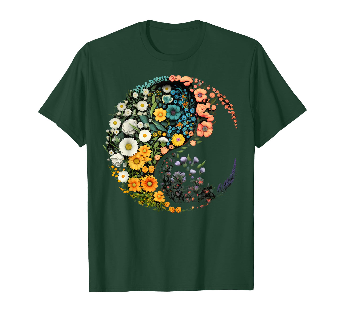 Flower Taoism Yin Yang Symbol on Zen Taijitu Yin Yang T-Shirt